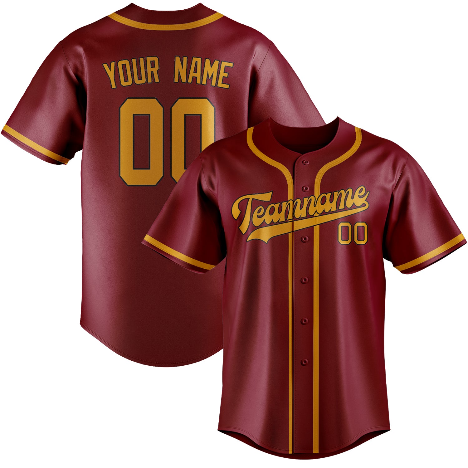Benutzerdefiniertes Professionelles Karmesinrot Gelb Baseballtrikot