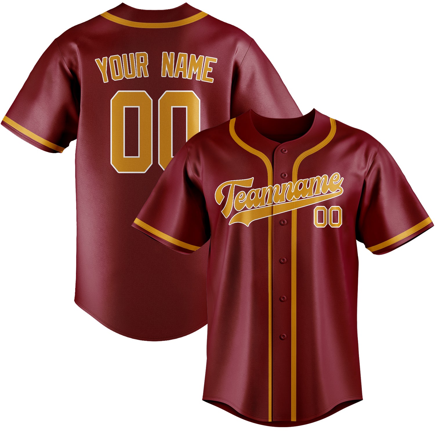 Benutzerdefiniertes Professionelles Karmesinrot Gelb Baseballtrikot