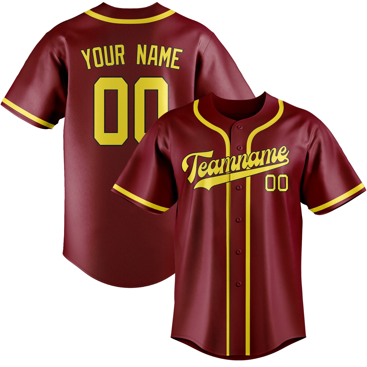 Benutzerdefiniertes Professionelles Karmesinrot Blassgelb Baseballtrikot