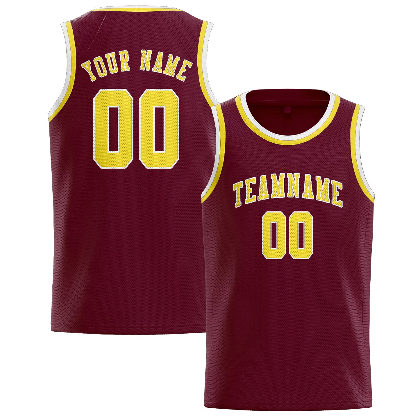 Benutzerdefiniertes Professionelles Karmesinrot Blassgelb Basketballtrikot
