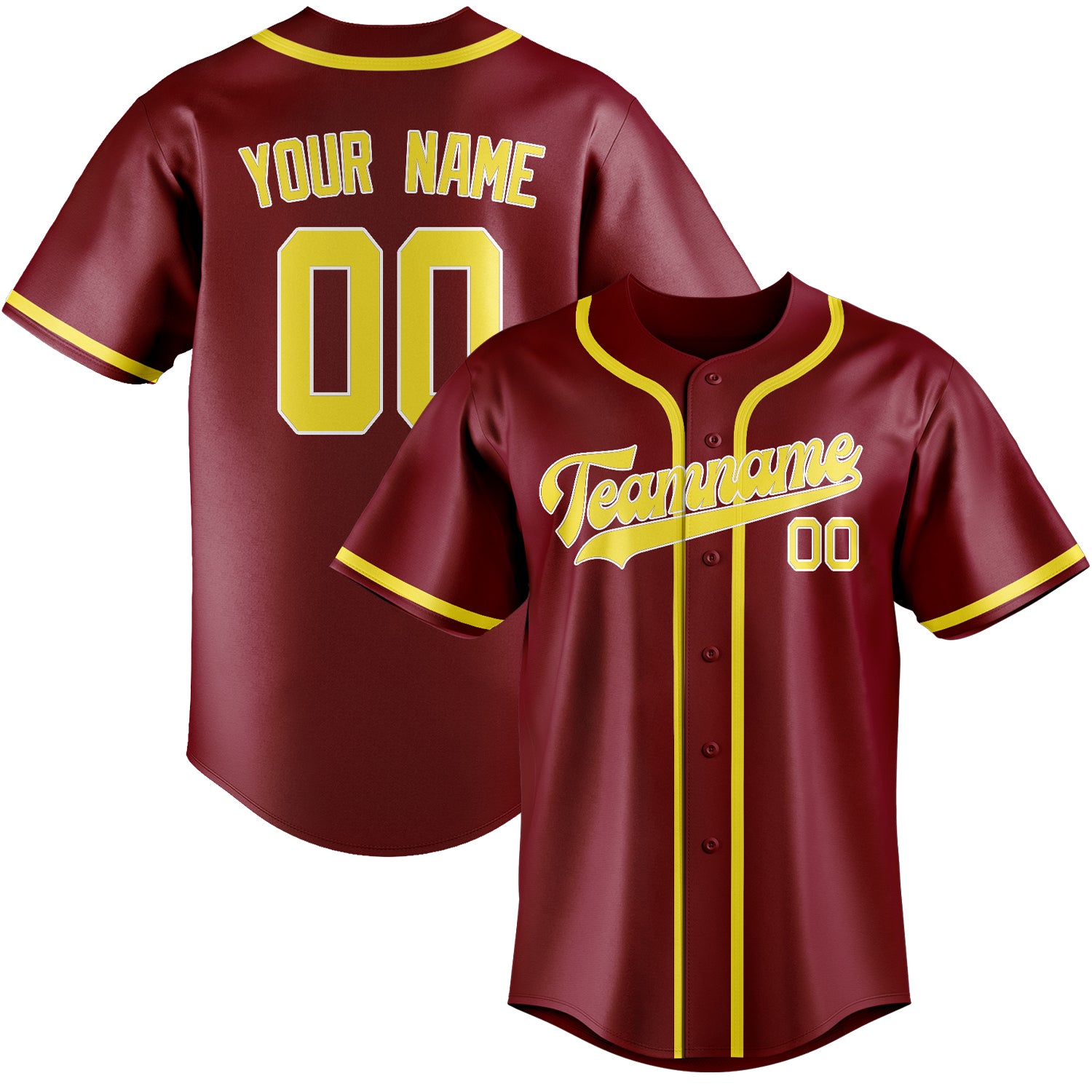 Benutzerdefiniertes Professionelles Karmesinrot Blassgelb Baseballtrikot
