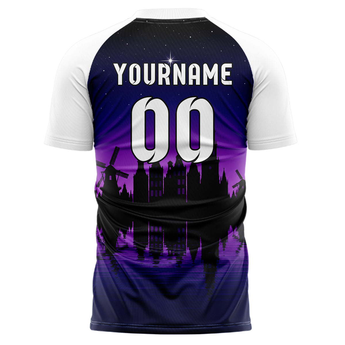 Schwarz Amsterdam Skyline Design 15-0178 individuelles Fußballtrikot back