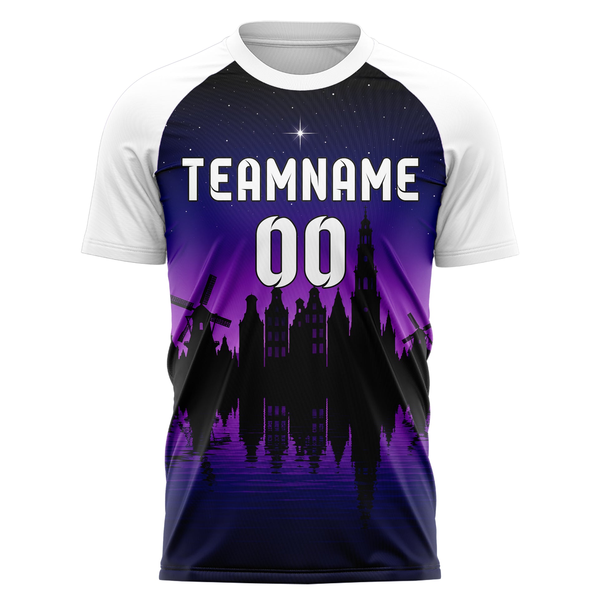 Schwarz Amsterdam Skyline Design 15-0178 individuelles Fußballtrikot front