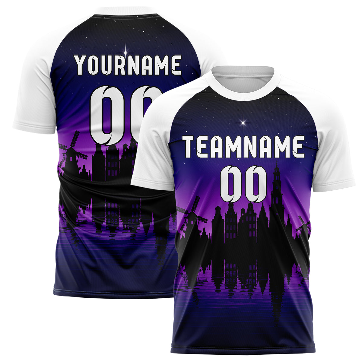 Schwarz Amsterdam Skyline Design 15-0178 individuelles Fußballtrikot main