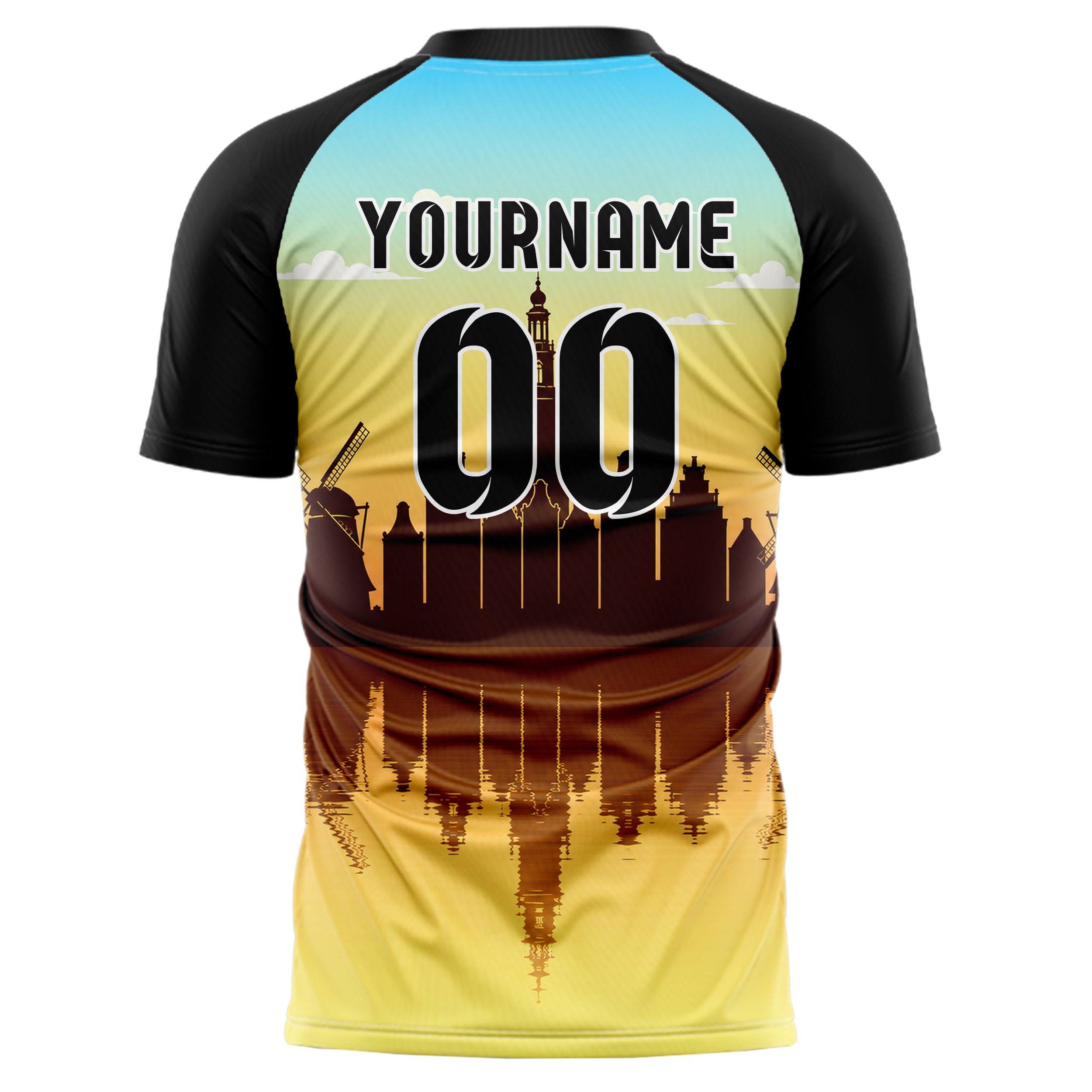 Gelb Amsterdam Skyline Design 15-0175 individuelles Fußballtrikot back
