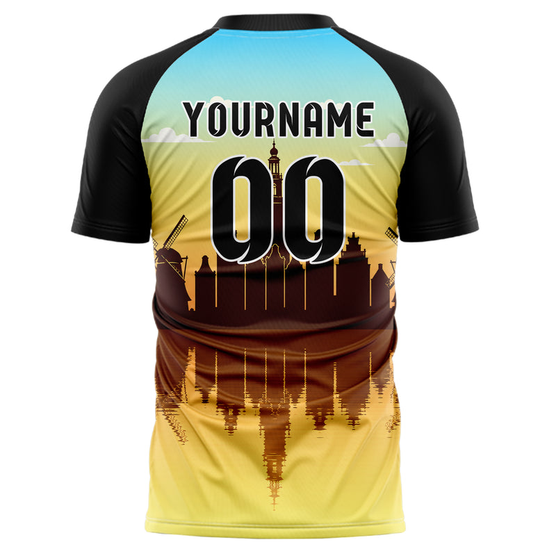 Gelb Amsterdam Skyline Design 15-0175 individuelles Fußballtrikot back