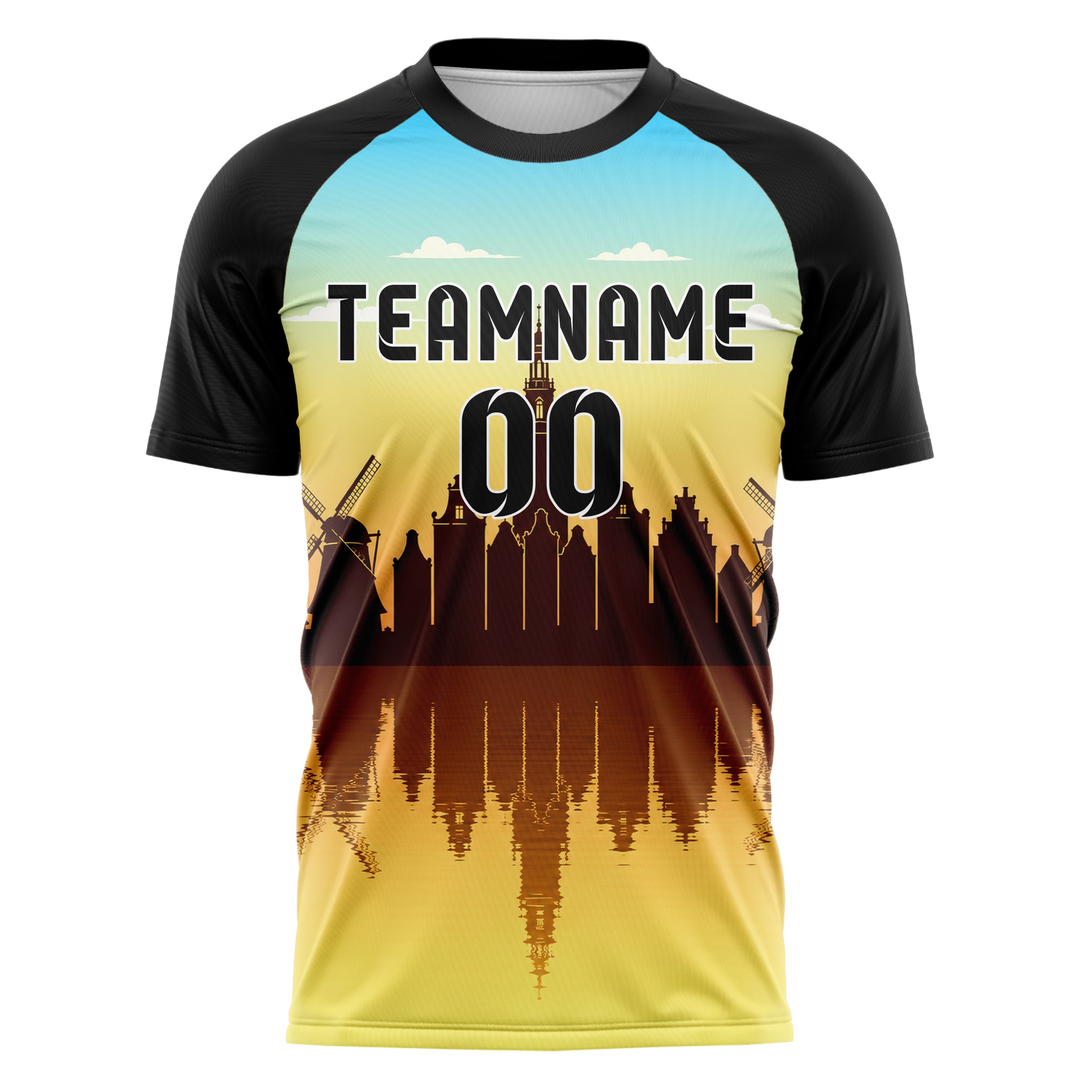 Gelb Amsterdam Skyline Design 15-0175 individuelles Fußballtrikot front