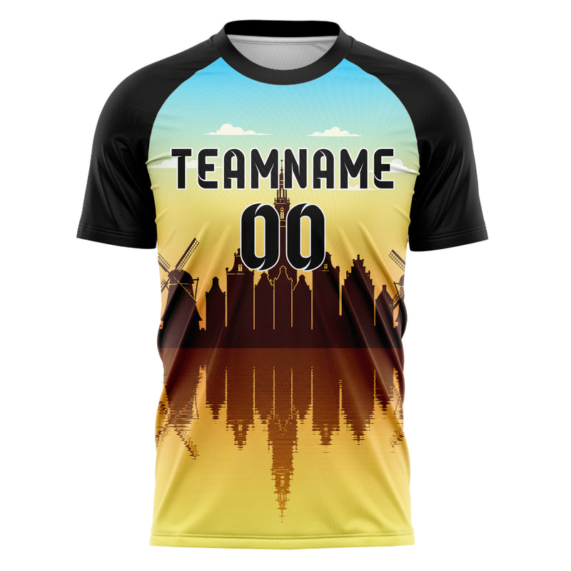Gelb Amsterdam Skyline Design 15-0175 individuelles Fußballtrikot front