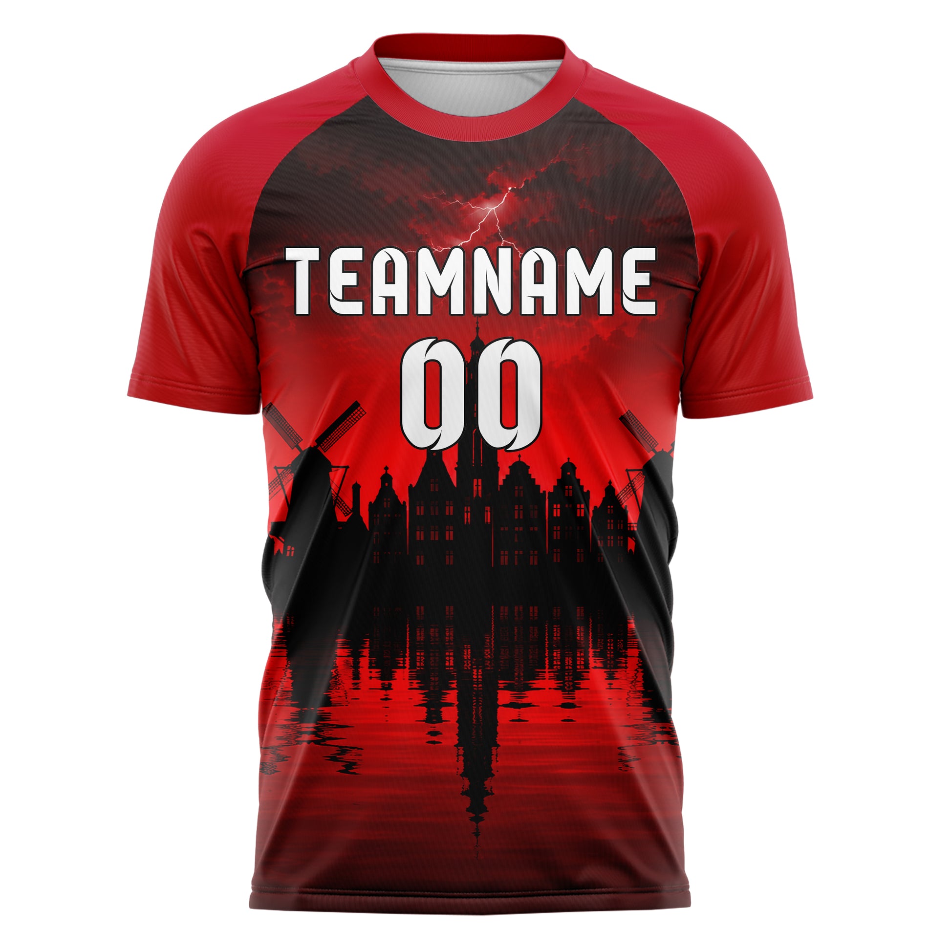 Schwarz Amsterdam Skyline Design 15-0177 individuelles Fußballtrikot front