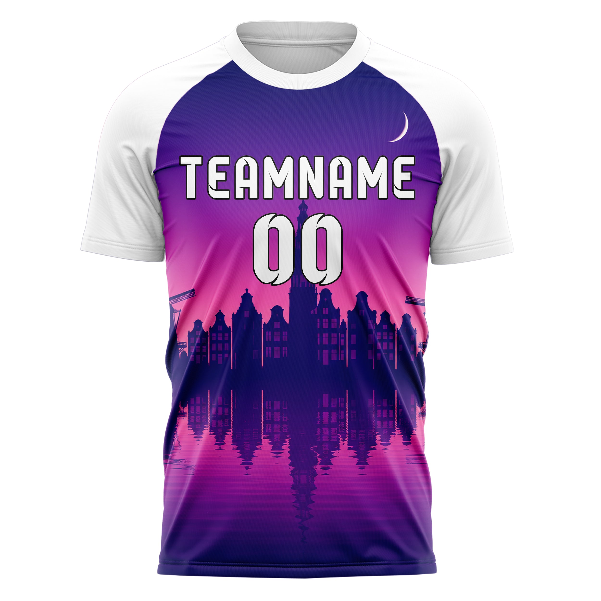 Lila Amsterdam Skyline Design 15-0176 individuelles Fußballtrikot front