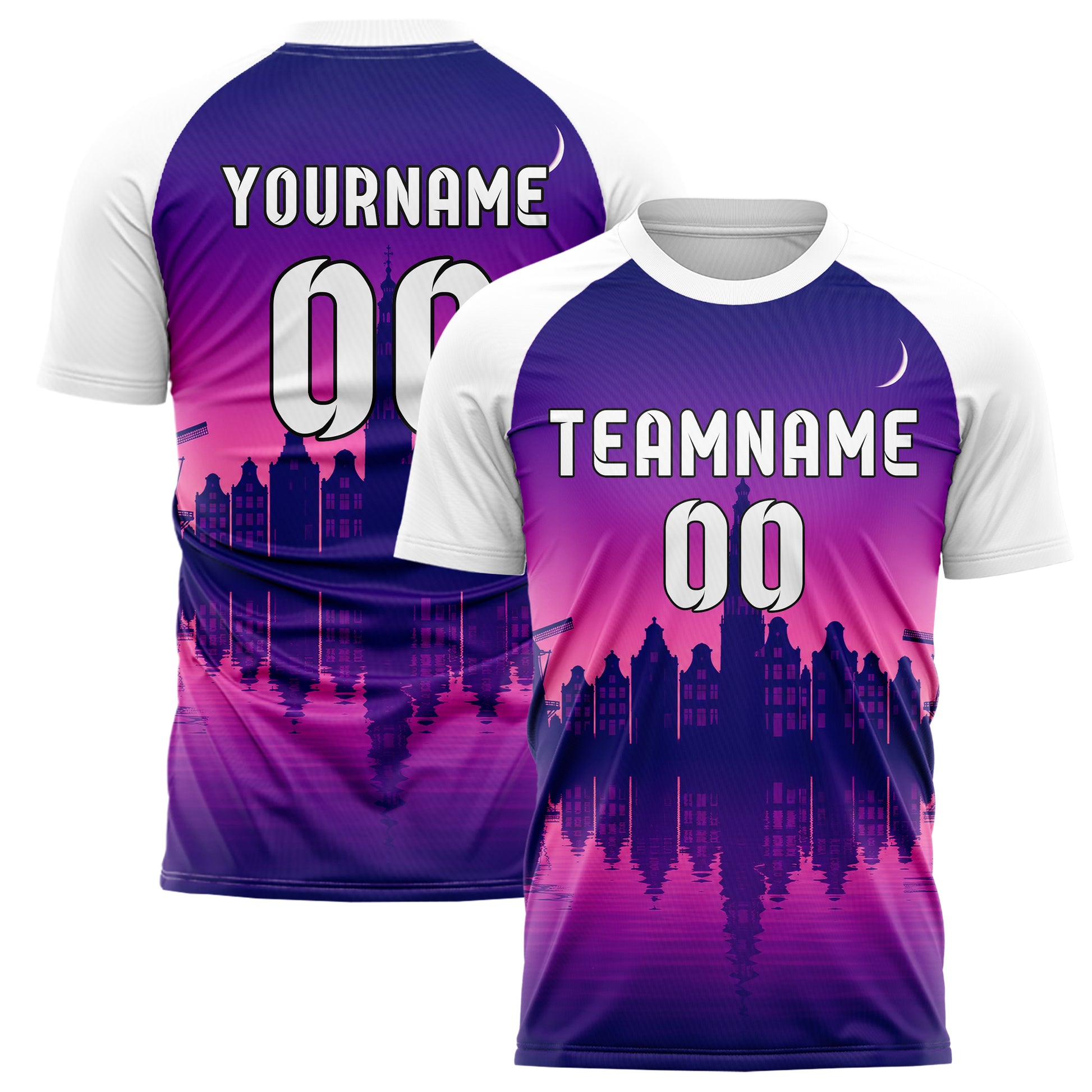Lila Amsterdam Skyline Design 15-0176 individuelles Fußballtrikot main