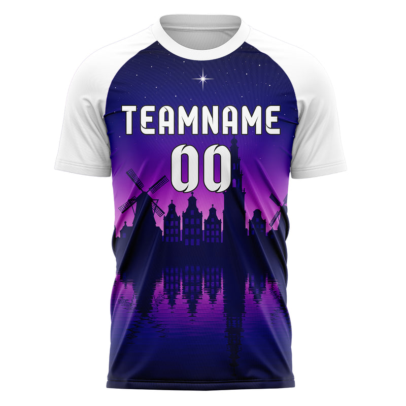 Marineblau Amsterdam Skyline Design 15-0179 individuelles Fußballtrikot front