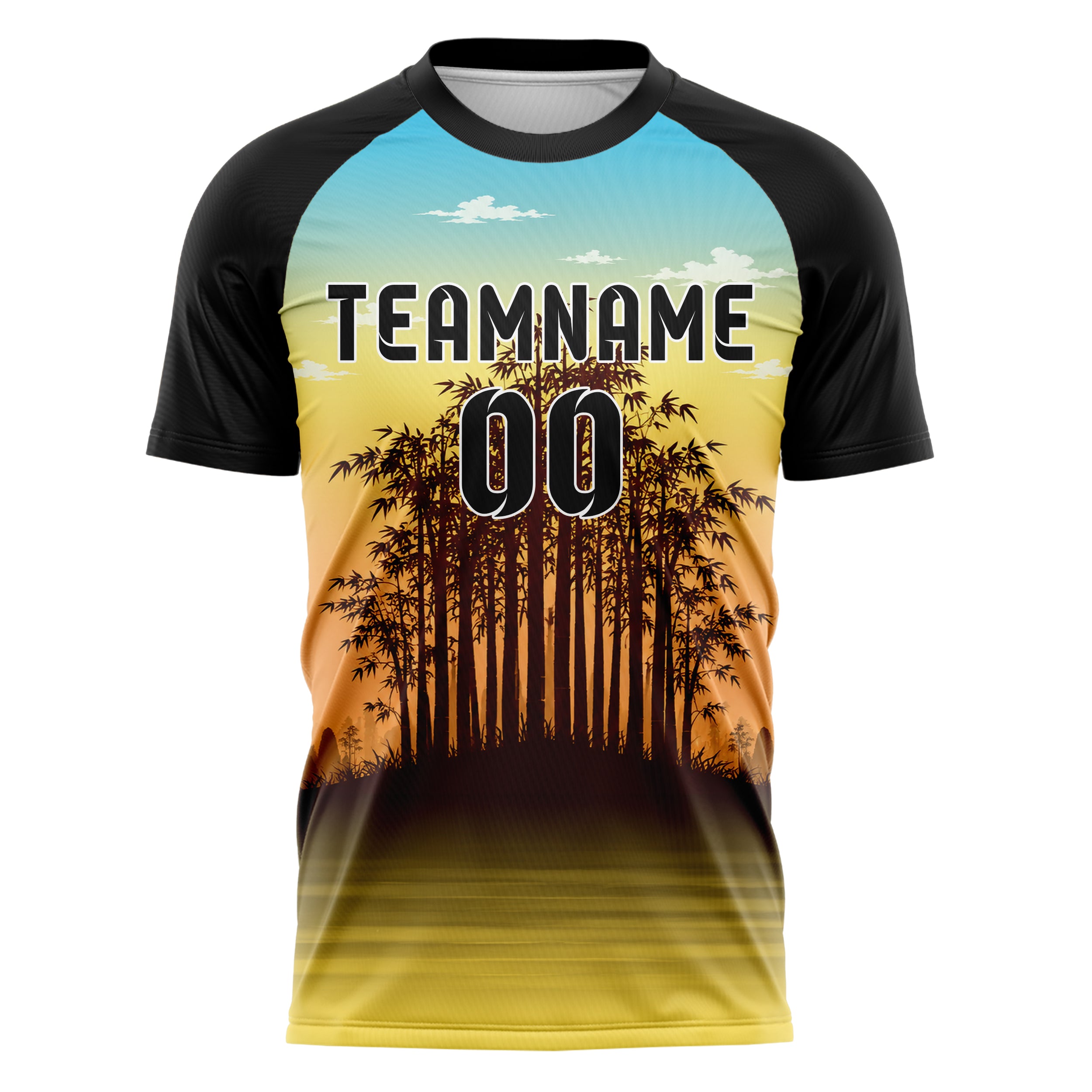 Gelb Bamboo Forest Skyline Design 15-0545 individuelles Fußballtrikot front