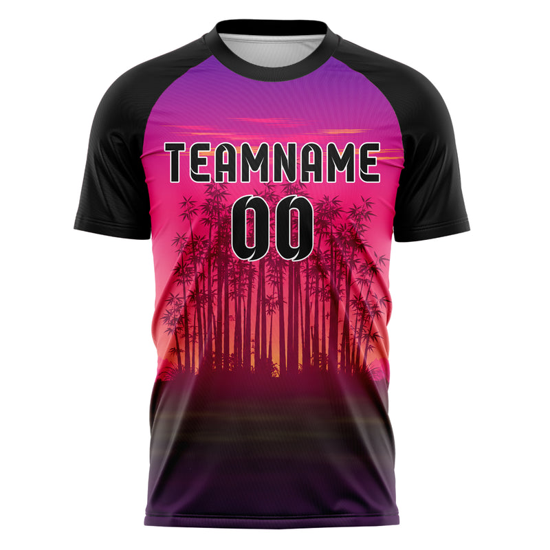 Hot Pink Bamboo Forest Skyline Design 15-0541 individuelles Fußballtrikot front