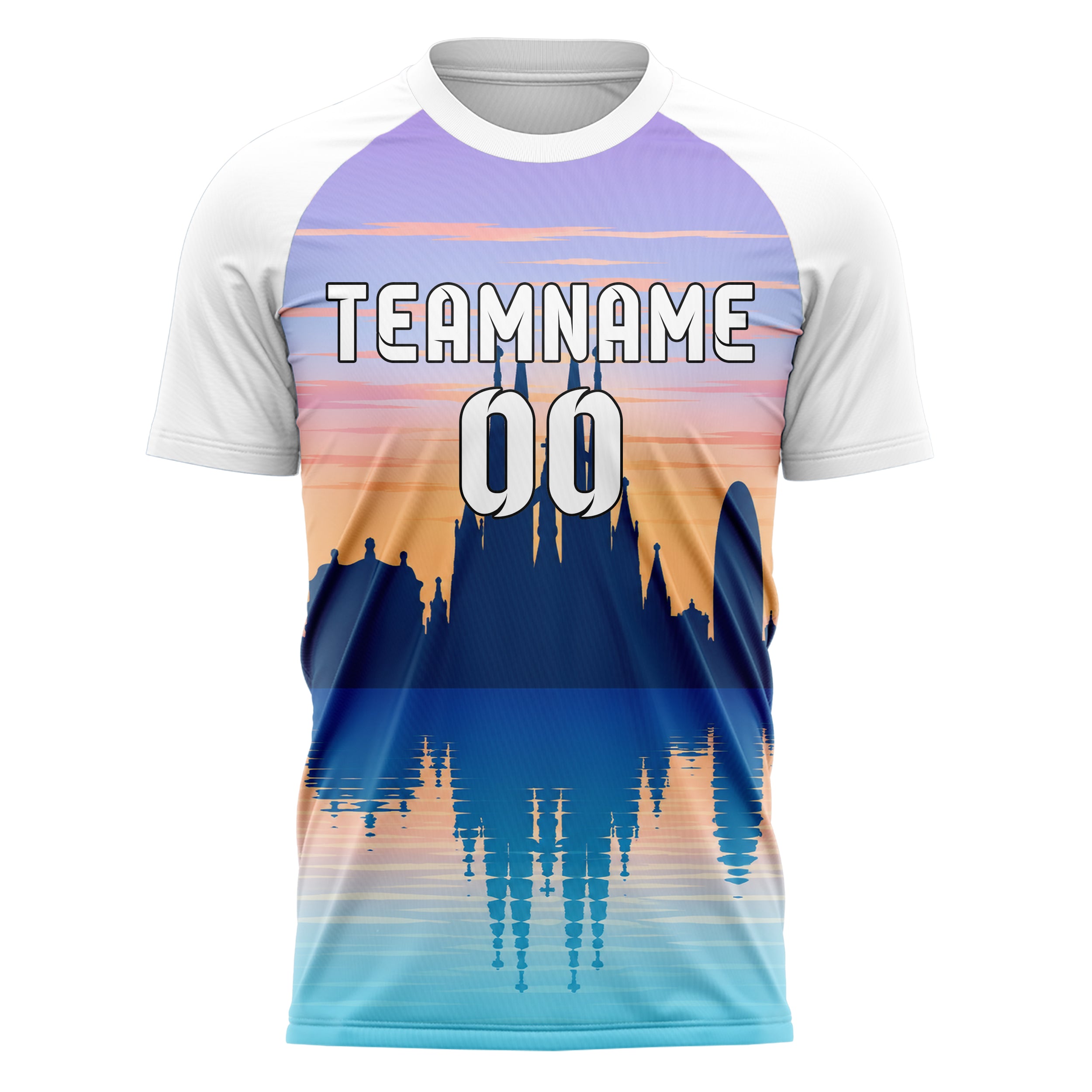 Hellblau Barcelona Skyline Design 15-0154 individuelles Fußballtrikot front