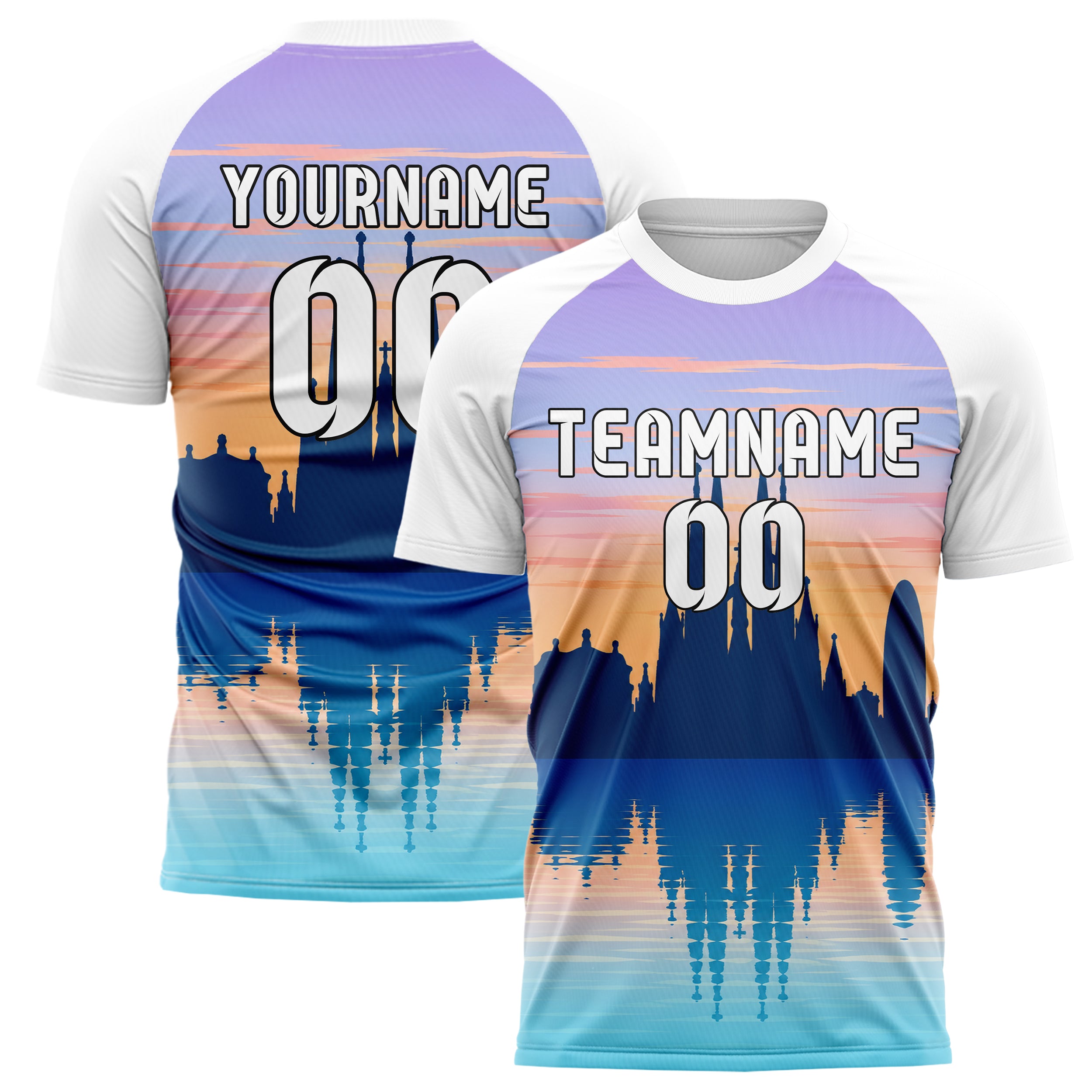 Hellblau Barcelona Skyline Design 15-0154 individuelles Fußballtrikot main