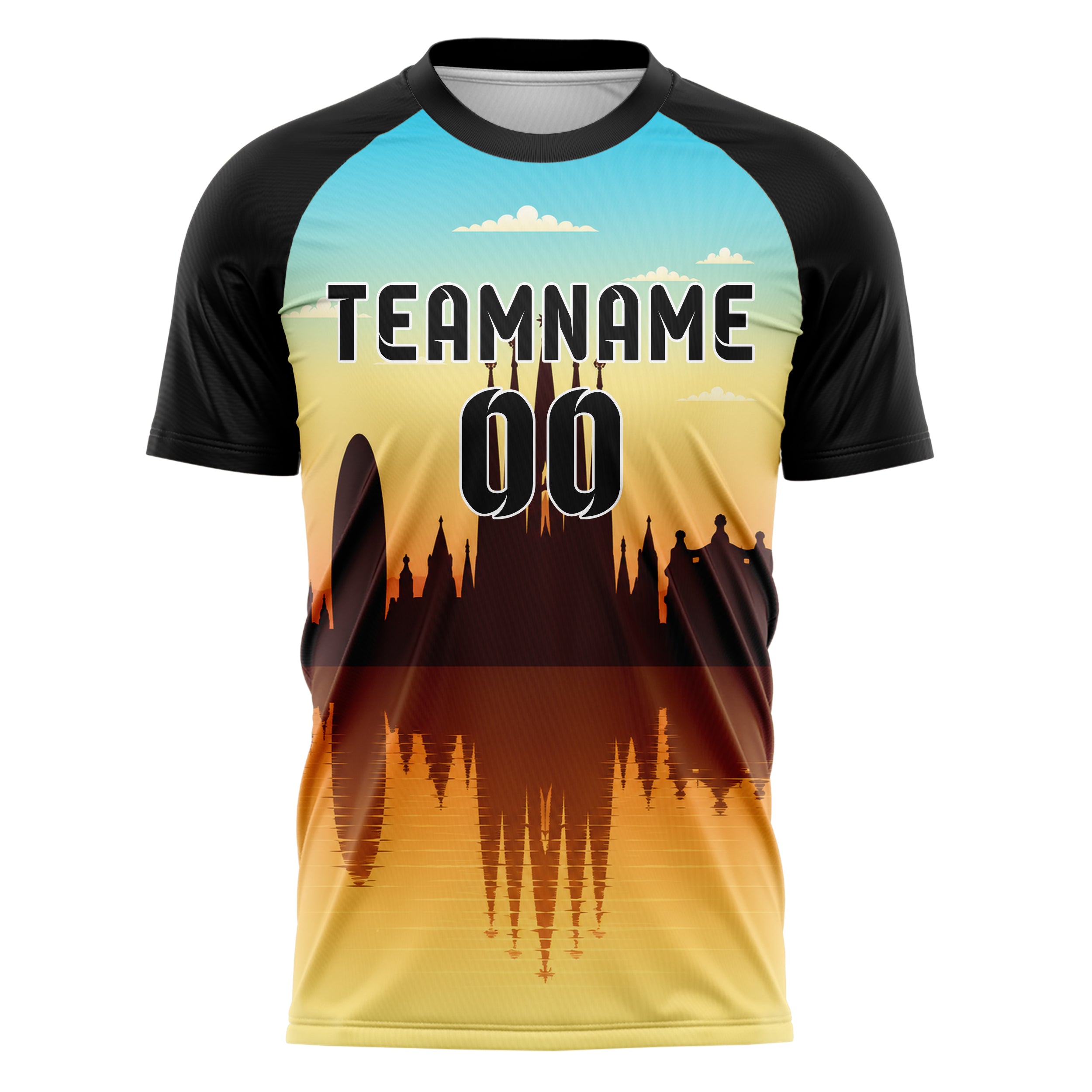 Gelb Barcelona Skyline Design 15-0155 individuelles Fußballtrikot front