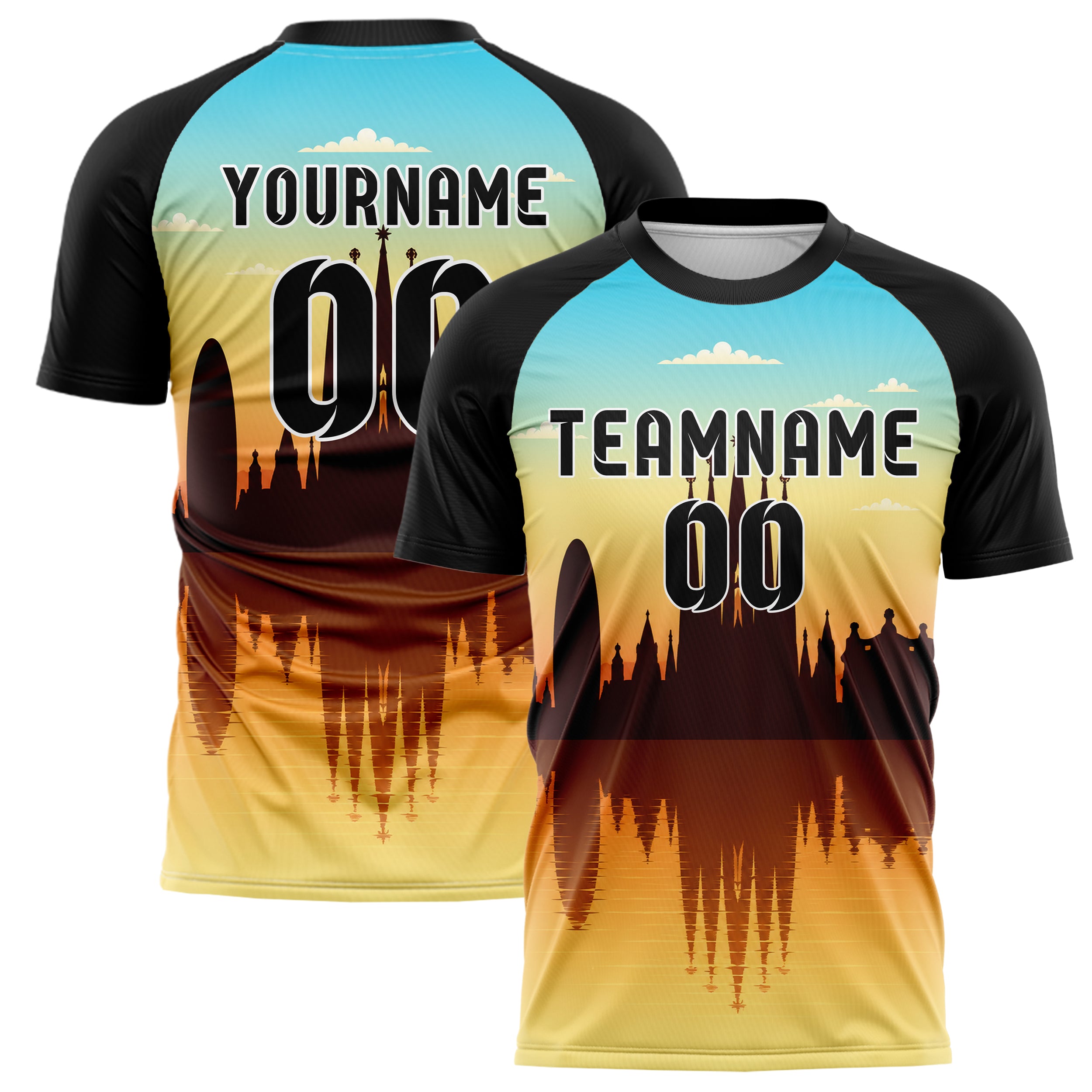 Gelb Barcelona Skyline Design 15-0155 individuelles Fußballtrikot main
