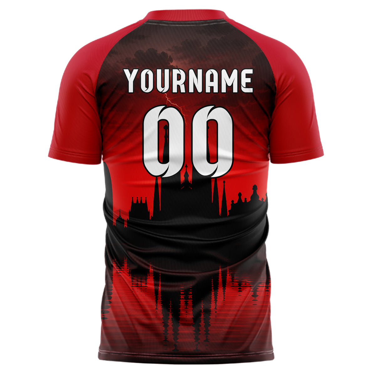 Schwarz Barcelona Skyline Design 15-0157 individuelles Fußballtrikot back