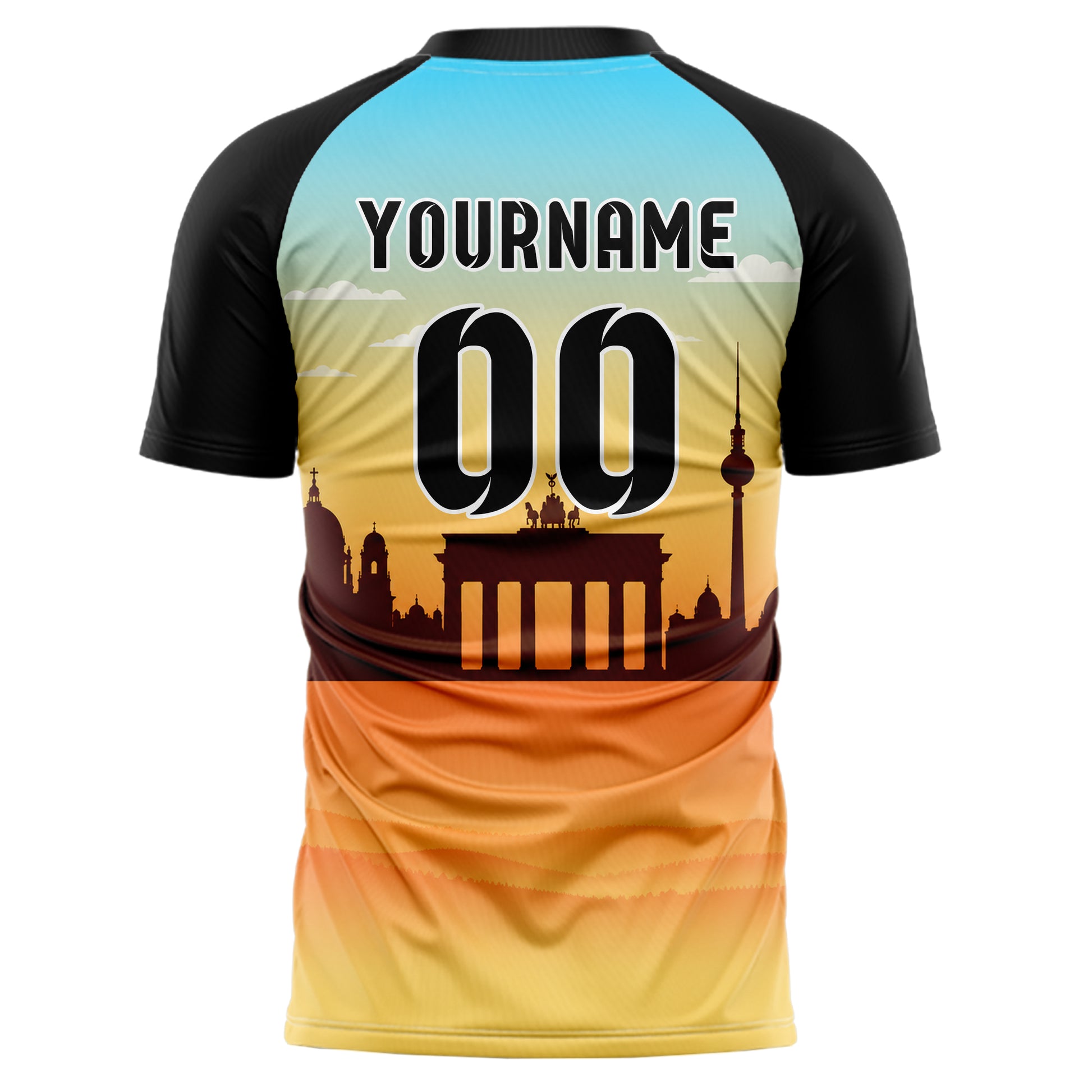 Gelb Berlin Skyline Design 15-0165 individuelles Fußballtrikot back