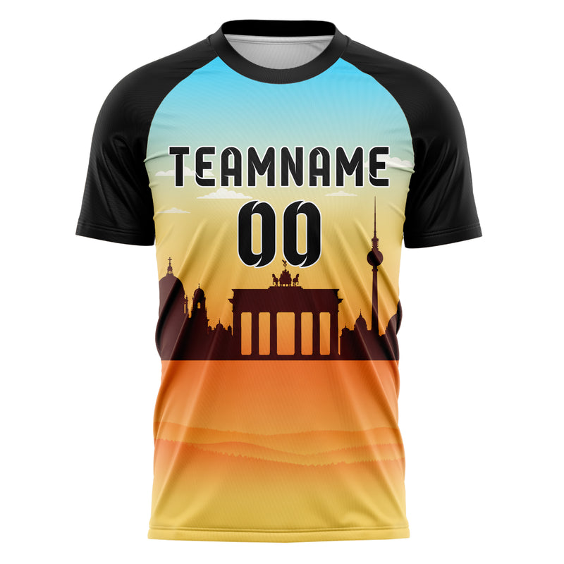 Gelb Berlin Skyline Design 15-0165 individuelles Fußballtrikot front