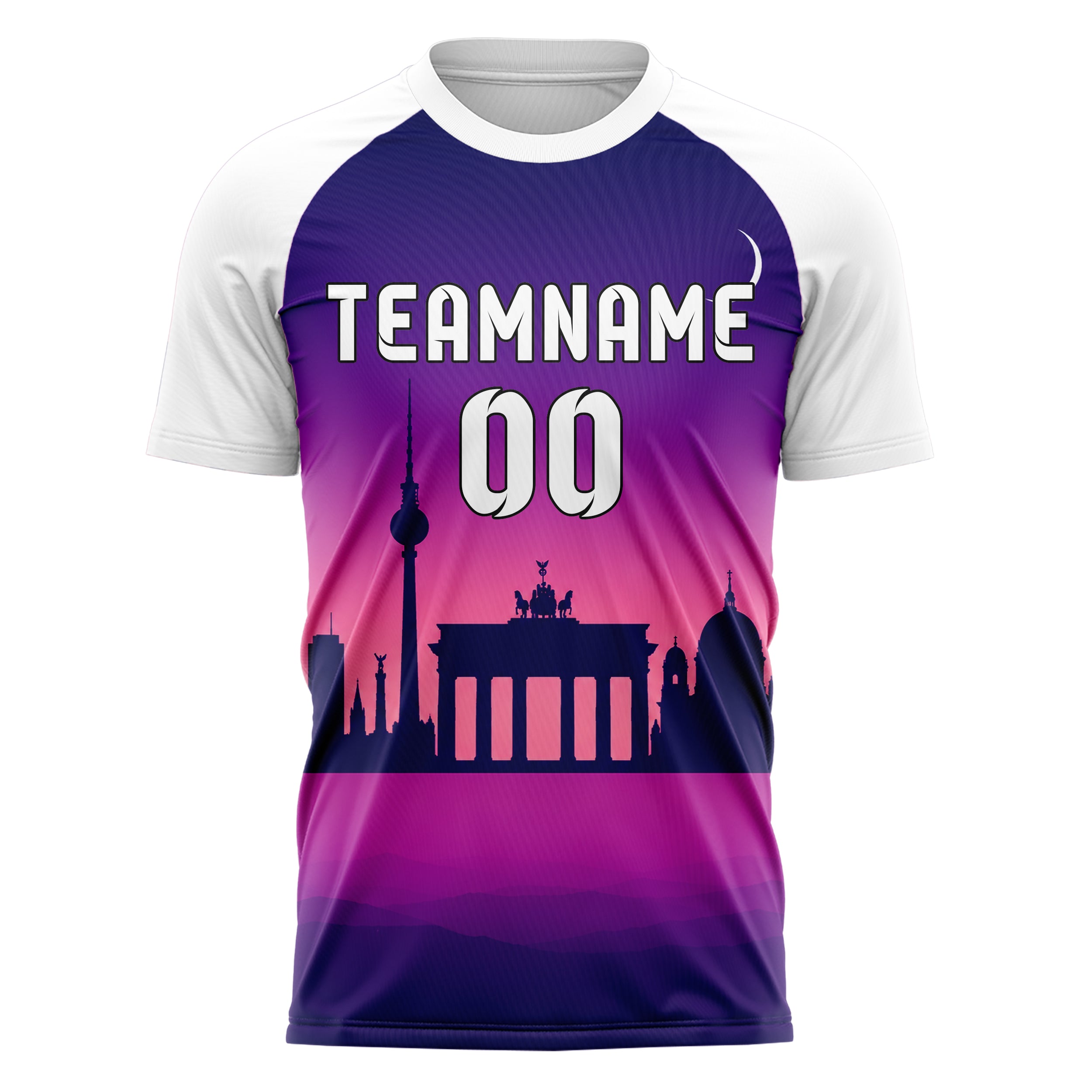 Lila Berlin Skyline Design 15-0166 individuelles Fußballtrikot front