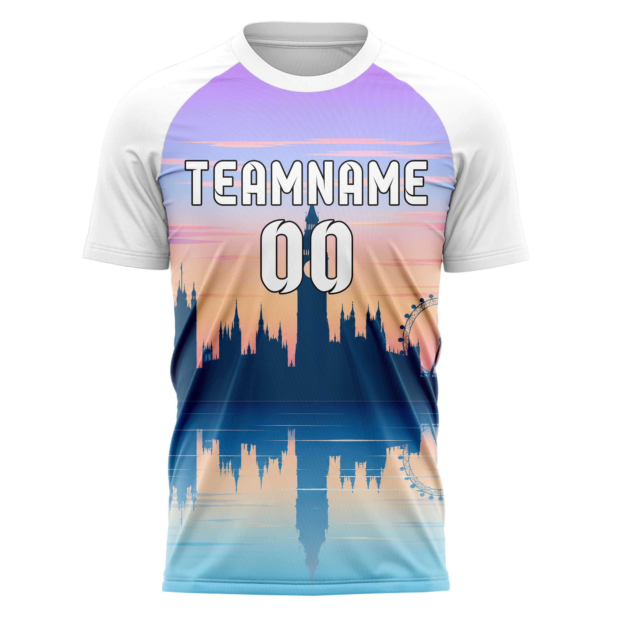 Hellblau Big Ben Skyline Design 15-0254 individuelles Fußballtrikot front