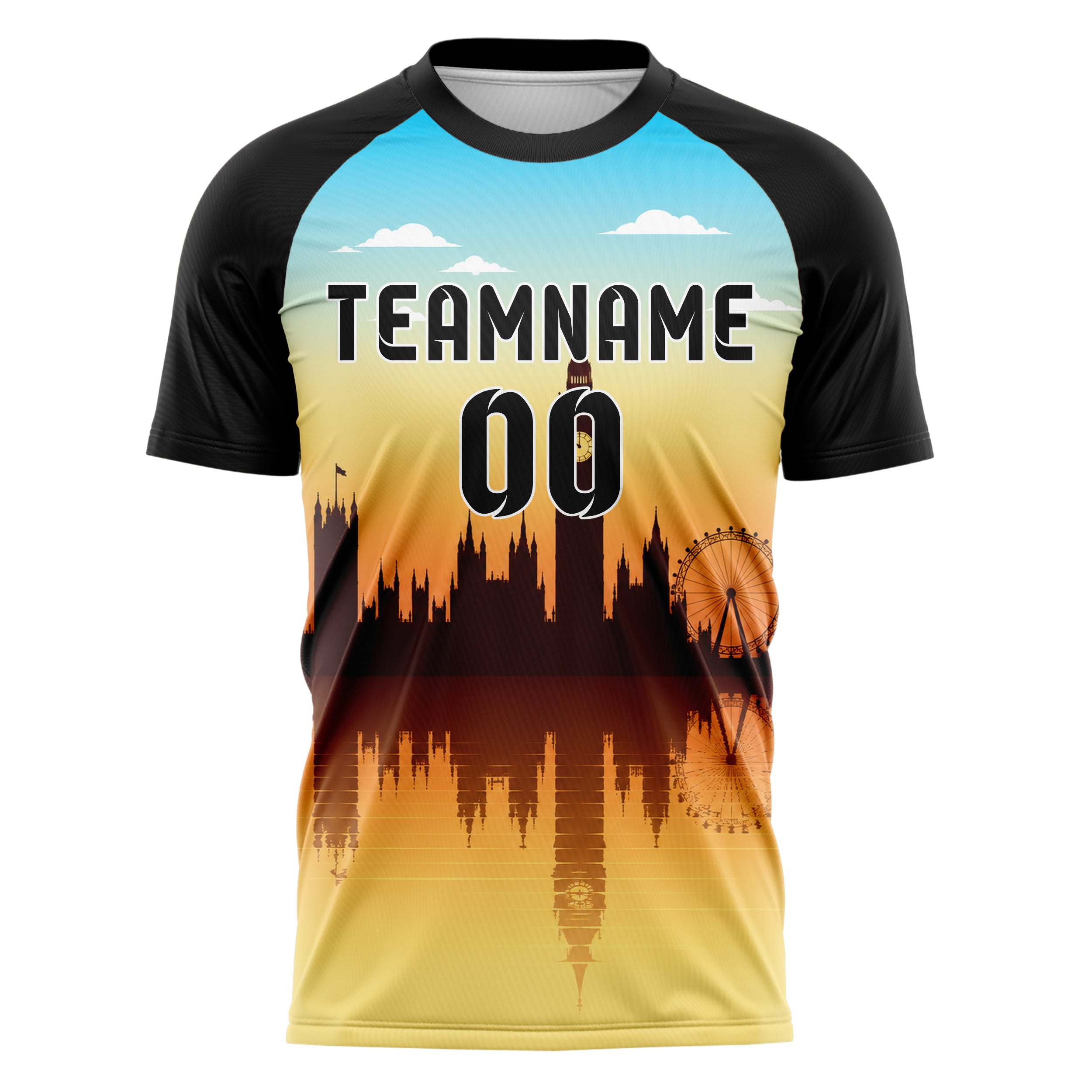 Gelb Big Ben Skyline Design 15-0255 individuelles Fußballtrikot front