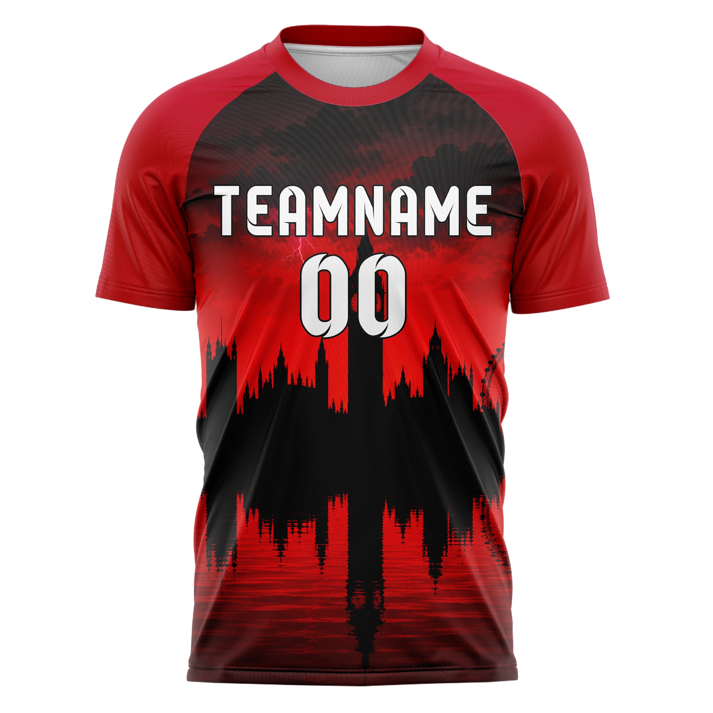 Schwarz Big Ben Skyline Design 15-0257 individuelles Fußballtrikot front