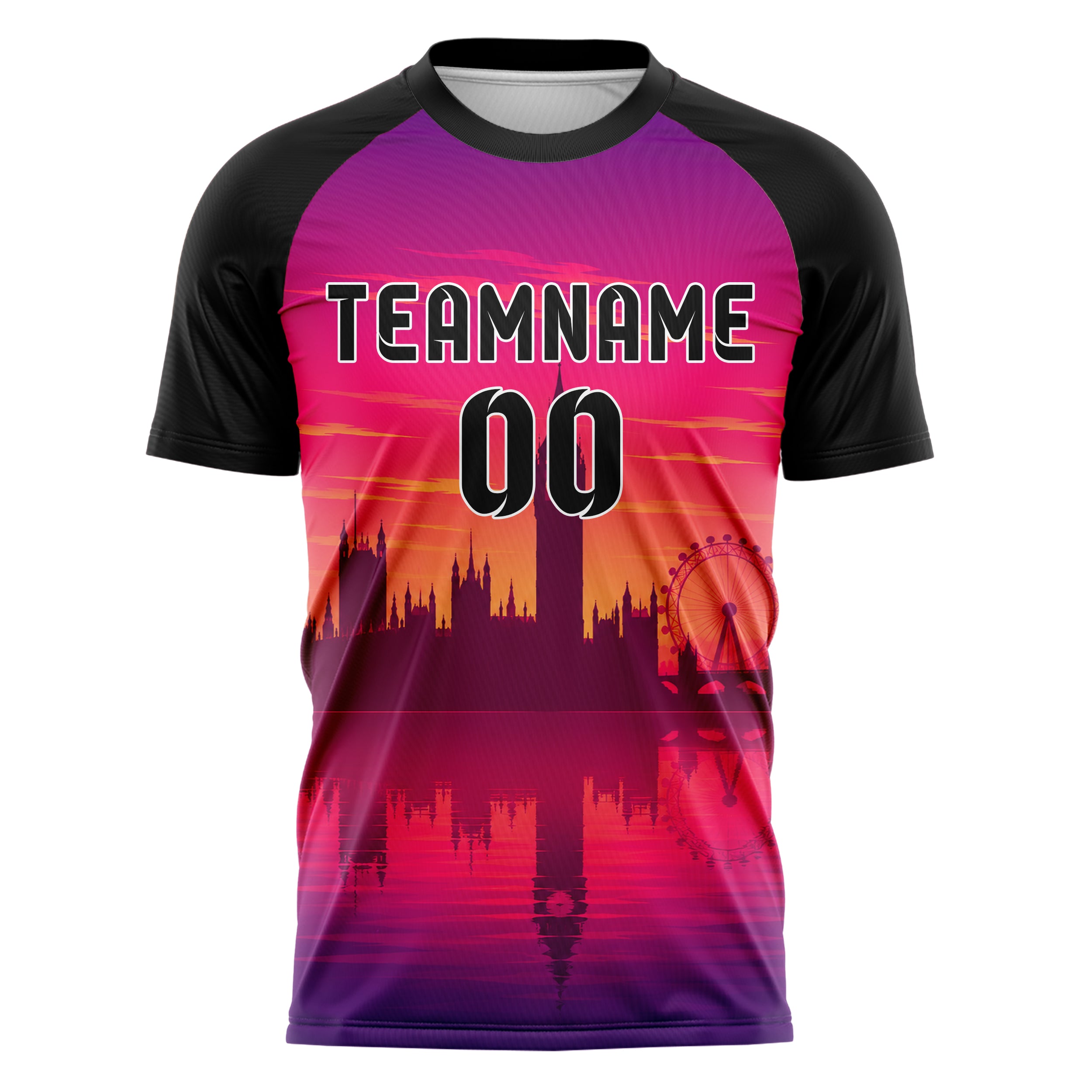 Hot Pink Big Ben Skyline Design 15-0251 individuelles Fußballtrikot front
