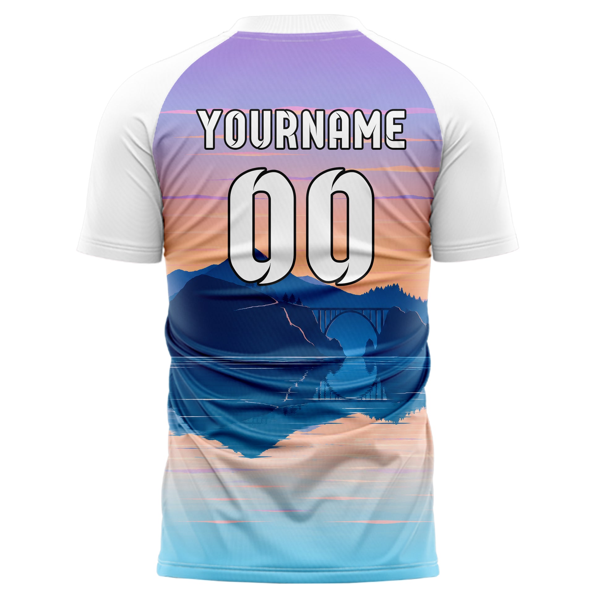 Hellblau Big Sur Skyline Design 15-0424 individuelles Fußballtrikot back