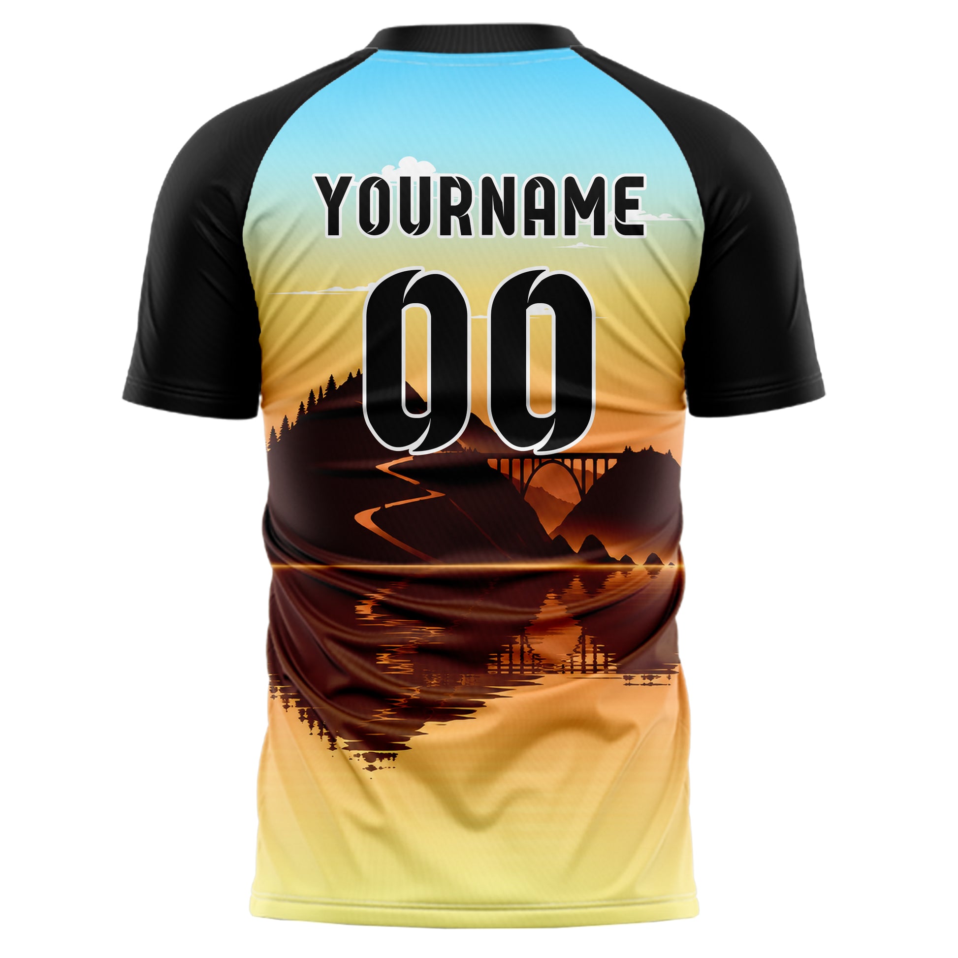 Gelb Big Sur Skyline Design 15-0425 individuelles Fußballtrikot back