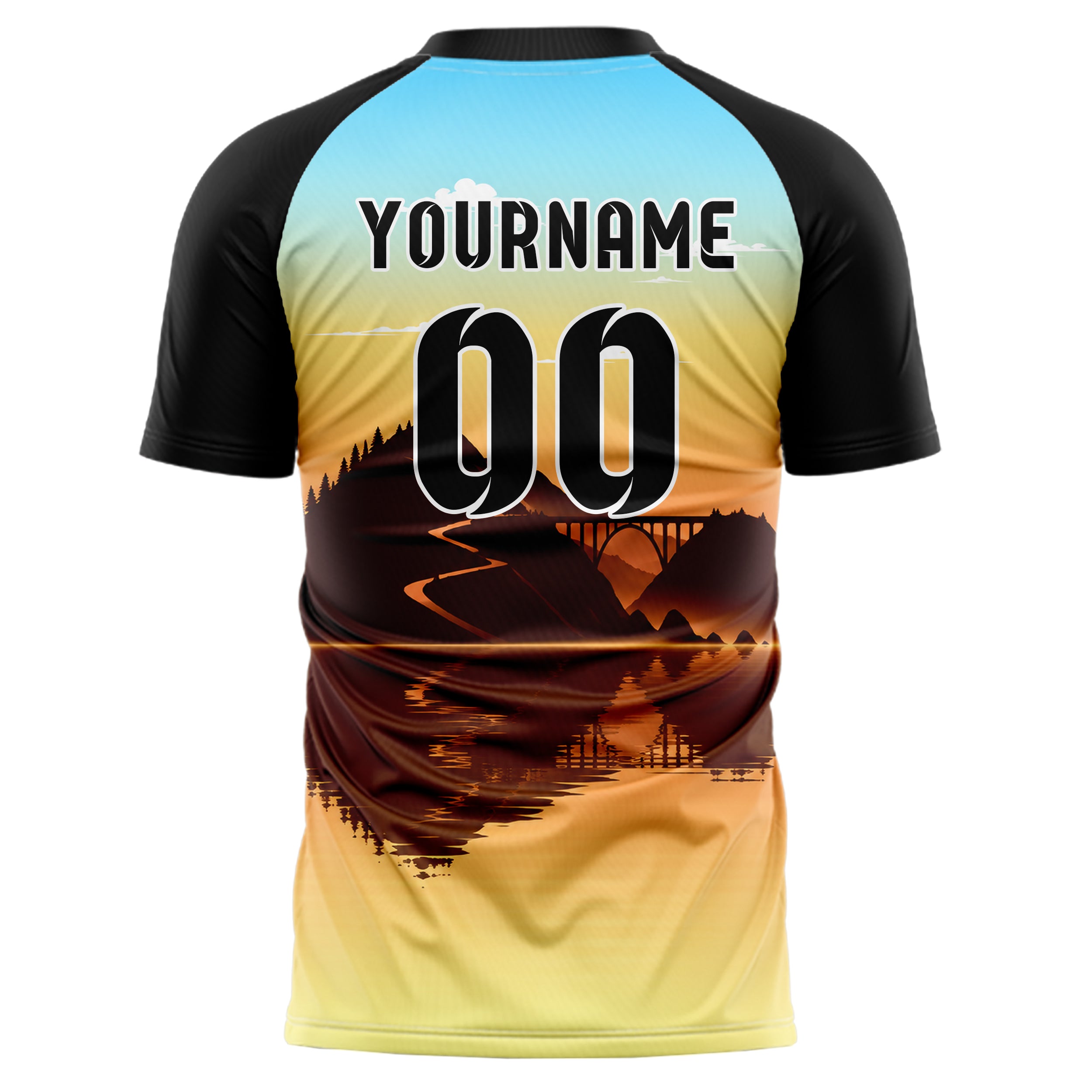 Gelb Big Sur Skyline Design 15-0425 individuelles Fußballtrikot back