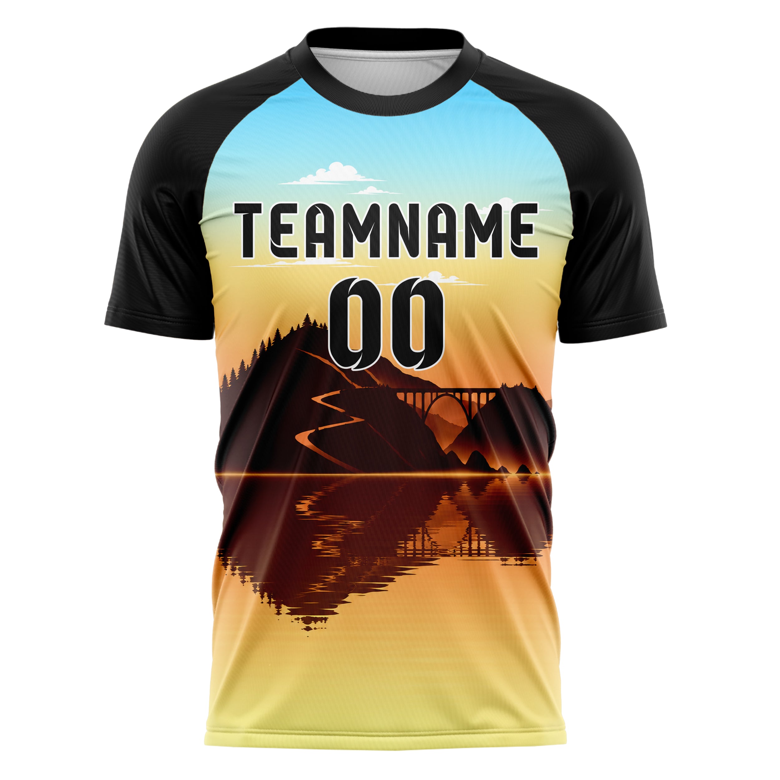 Gelb Big Sur Skyline Design 15-0425 individuelles Fußballtrikot front