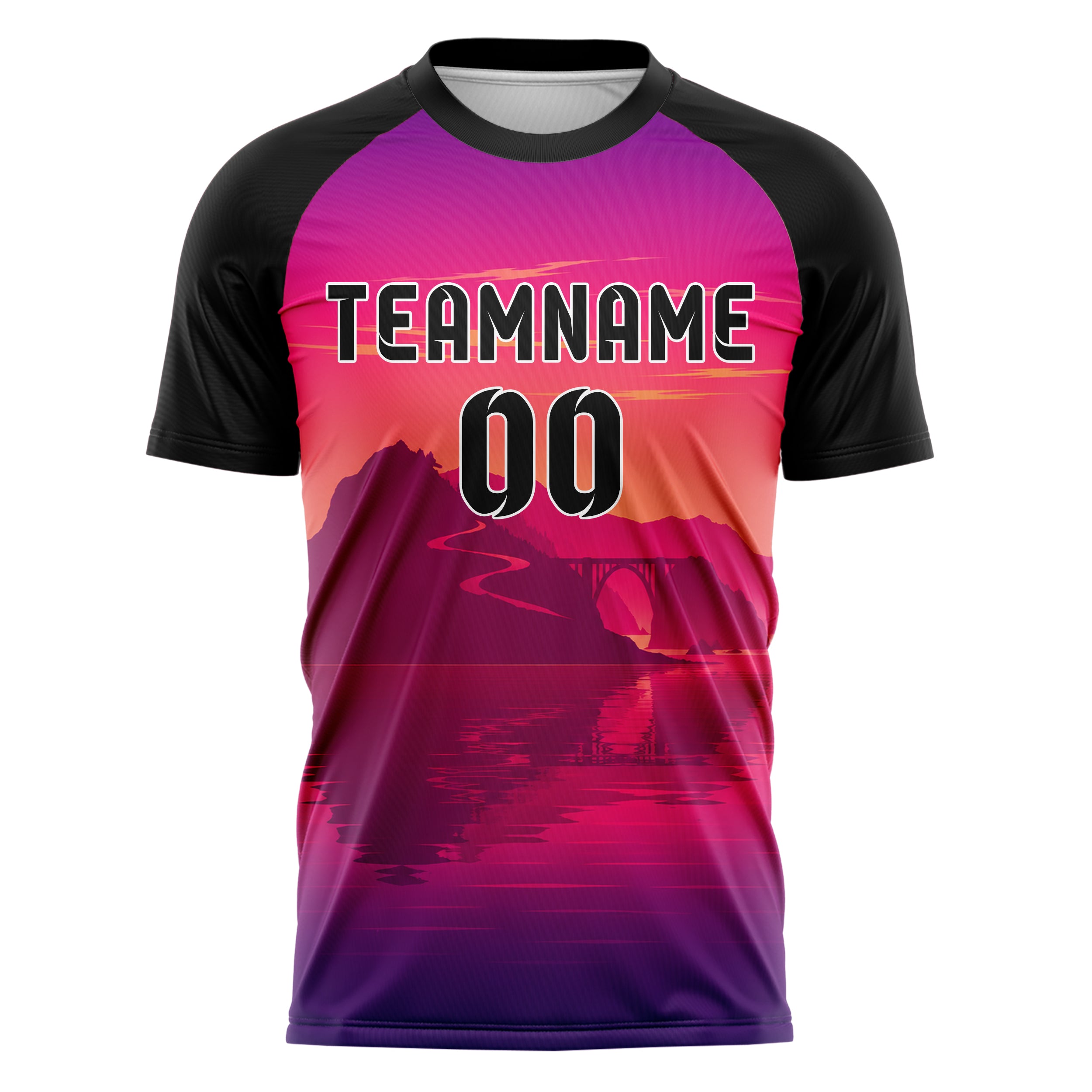 Hot Pink Big Sur Skyline Design 15-0421 individuelles Fußballtrikot front
