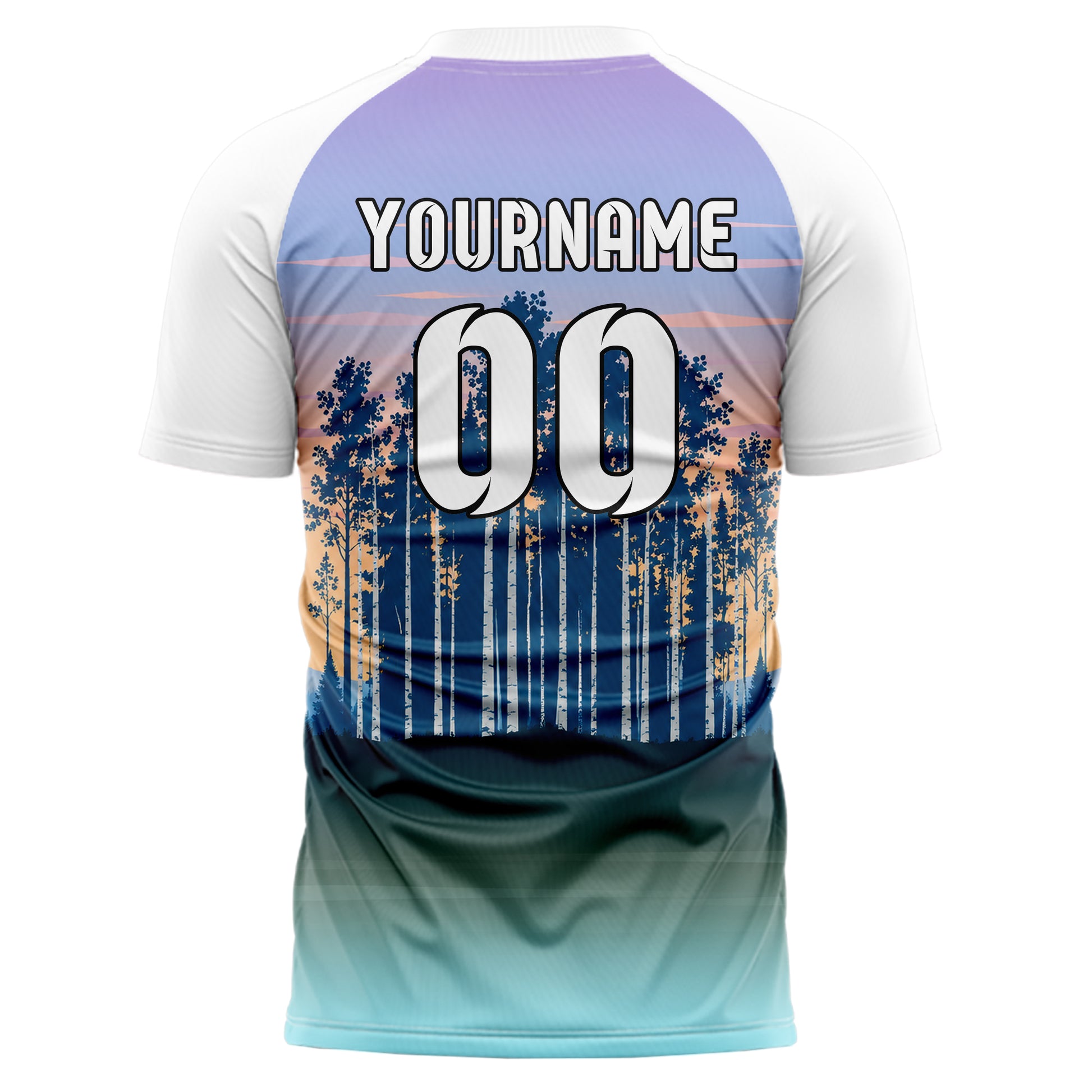 Hellblau Birch Forest Skyline Design 15-0534 individuelles Fußballtrikot back