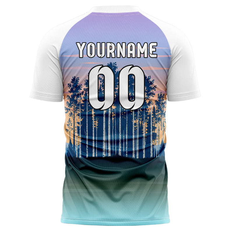 Hellblau Birch Forest Skyline Design 15-0534 individuelles Fußballtrikot back