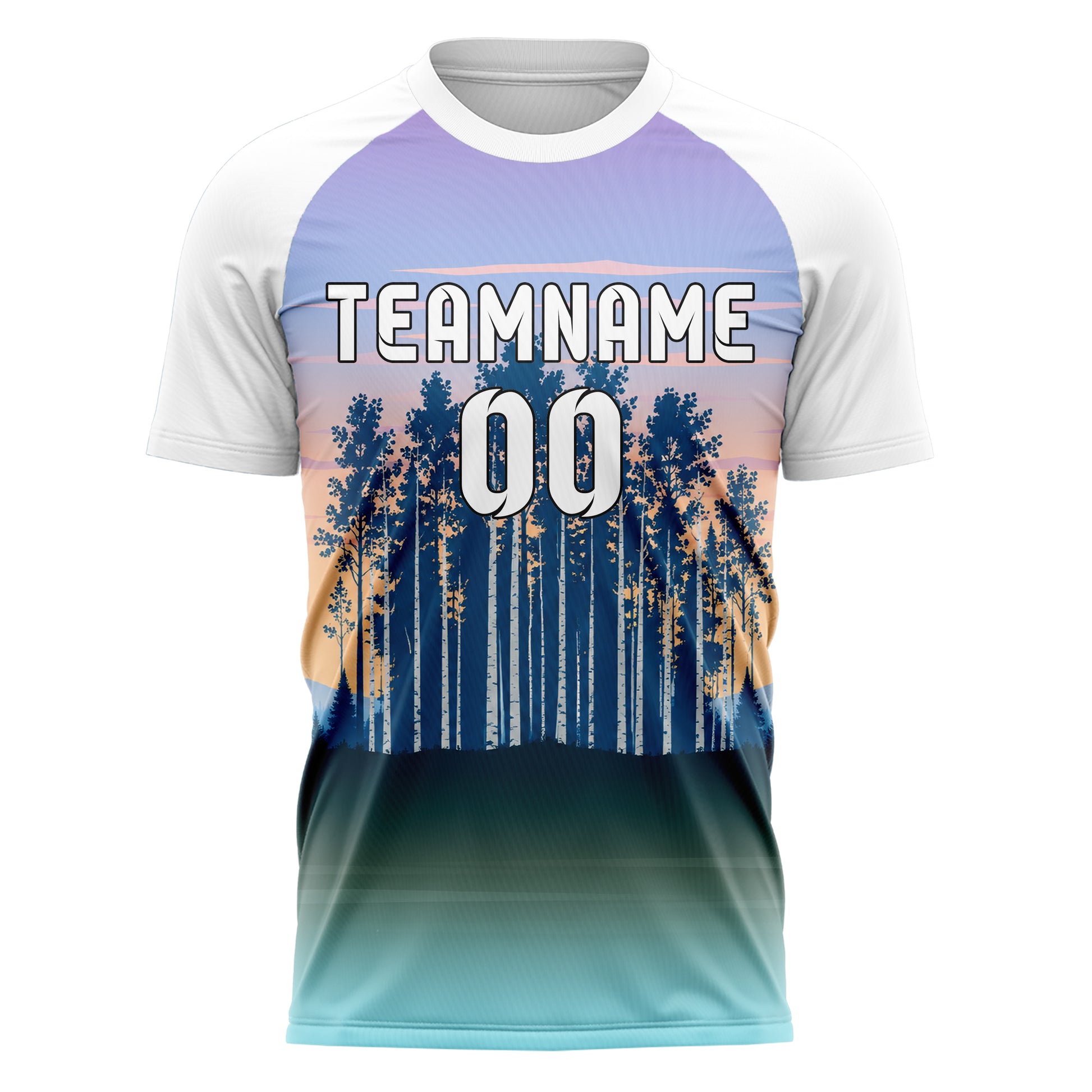 Hellblau Birch Forest Skyline Design 15-0534 individuelles Fußballtrikot front