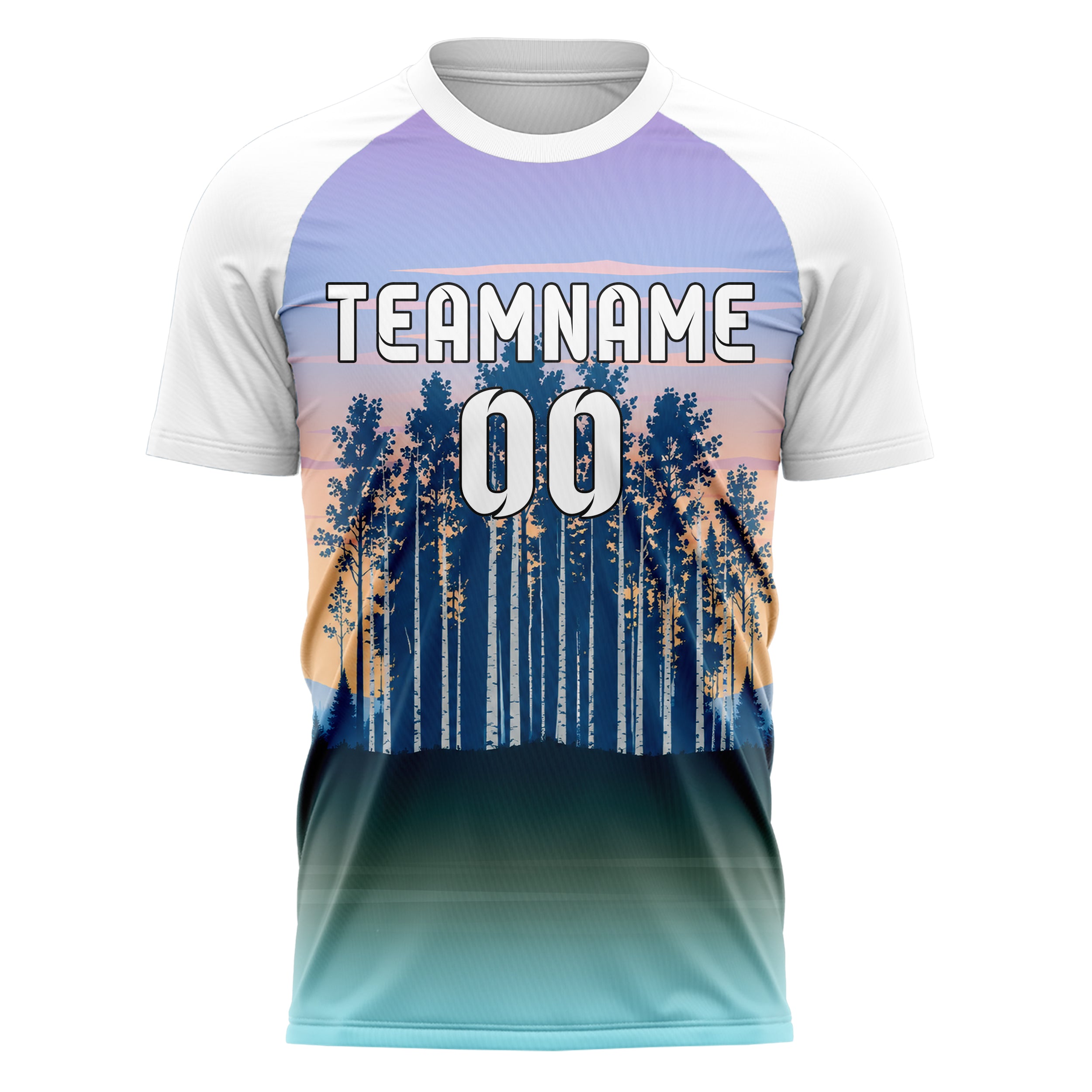 Hellblau Birch Forest Skyline Design 15-0534 individuelles Fußballtrikot front