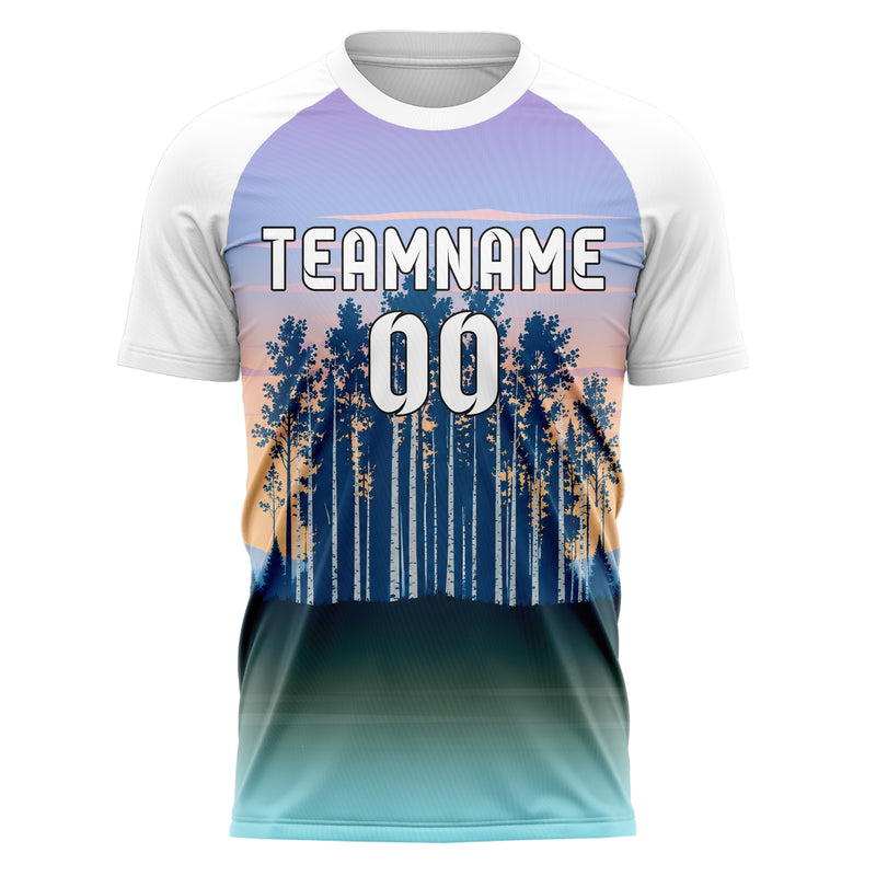 Hellblau Birch Forest Skyline Design 15-0534 individuelles Fußballtrikot front