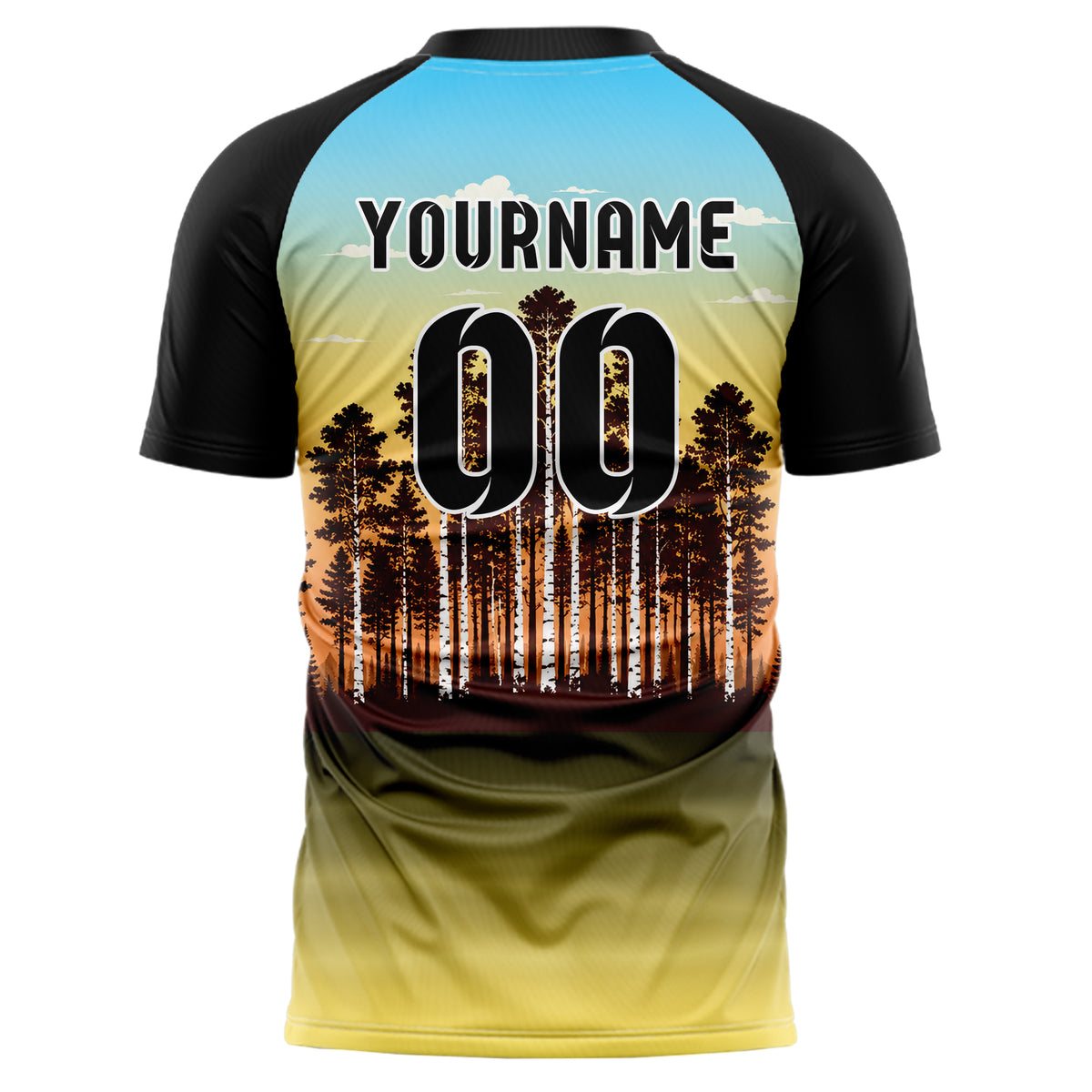 Gelb Birch Forest Skyline Design 15-0535 individuelles Fußballtrikot back