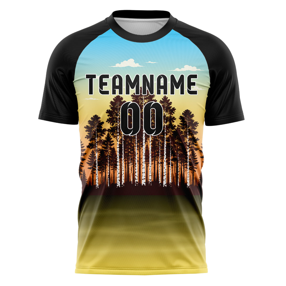 Gelb Birch Forest Skyline Design 15-0535 individuelles Fußballtrikot front