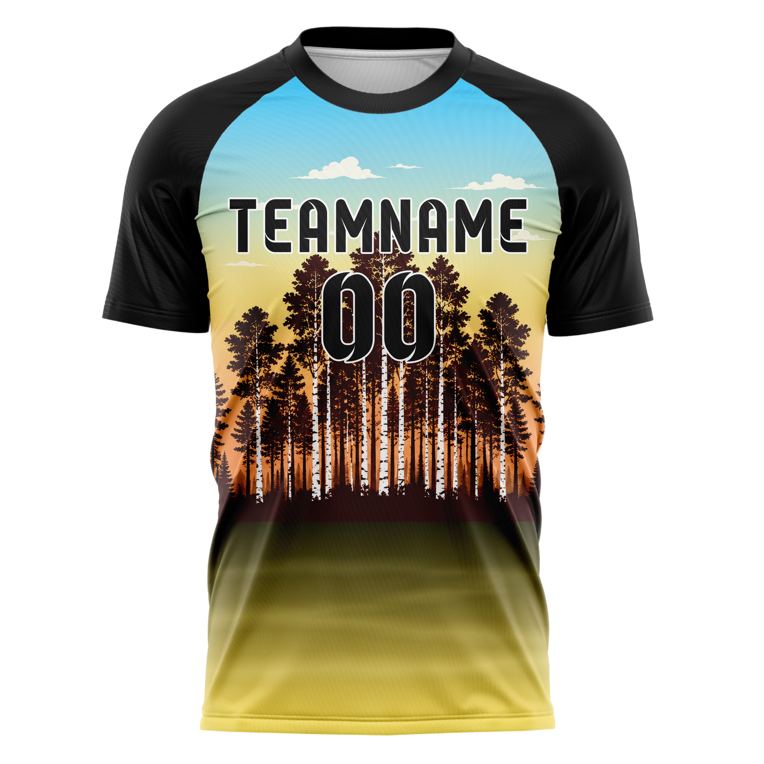 Gelb Birch Forest Skyline Design 15-0535 individuelles Fußballtrikot front