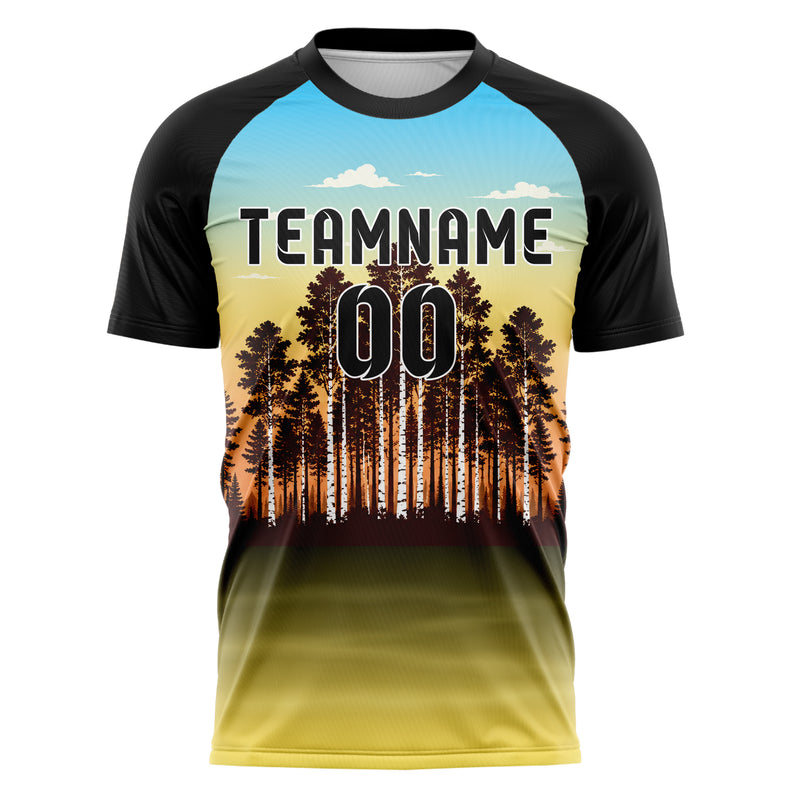 Gelb Birch Forest Skyline Design 15-0535 individuelles Fußballtrikot front