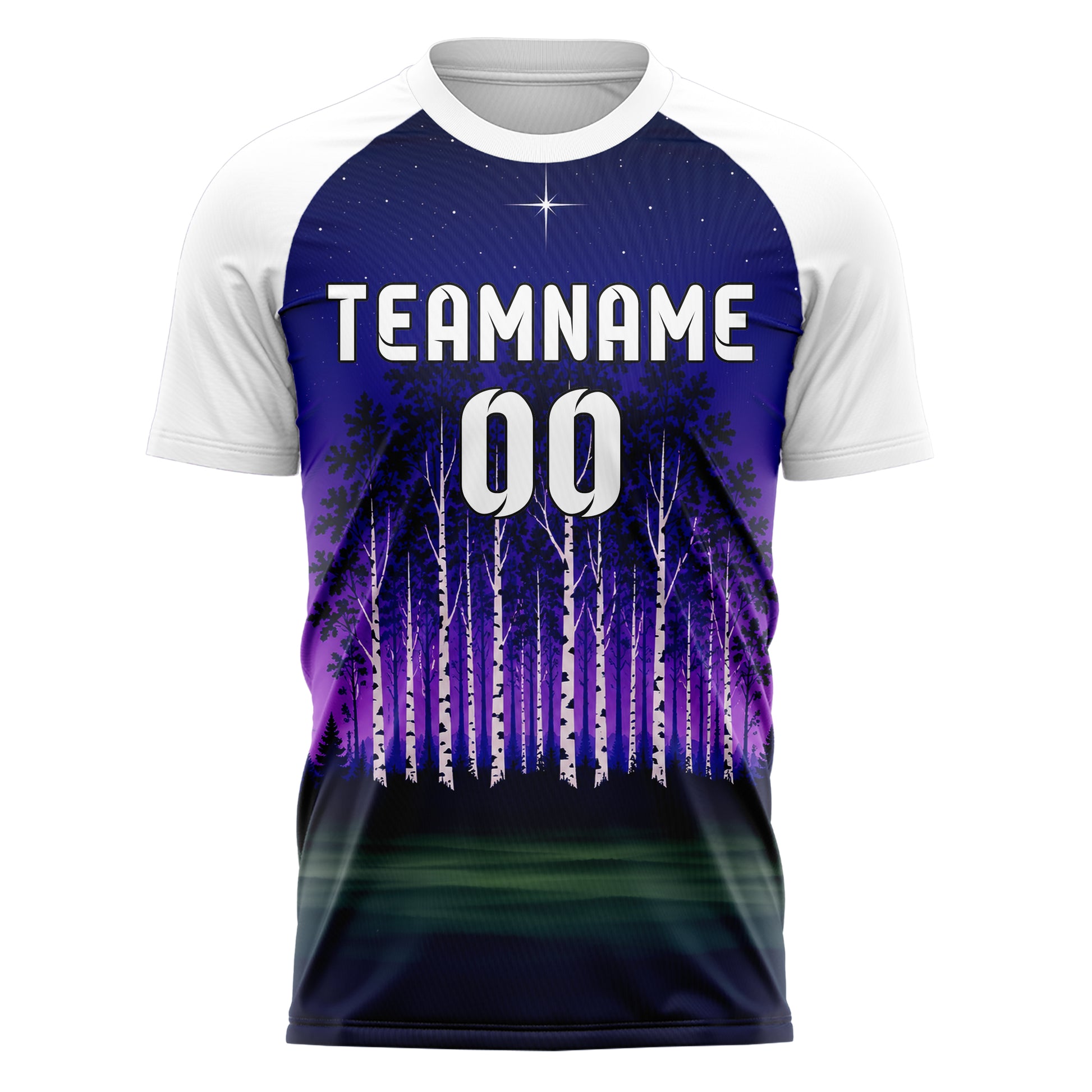 Marineblau Birch Forest Skyline Design 15-0539 individuelles Fußballtrikot front