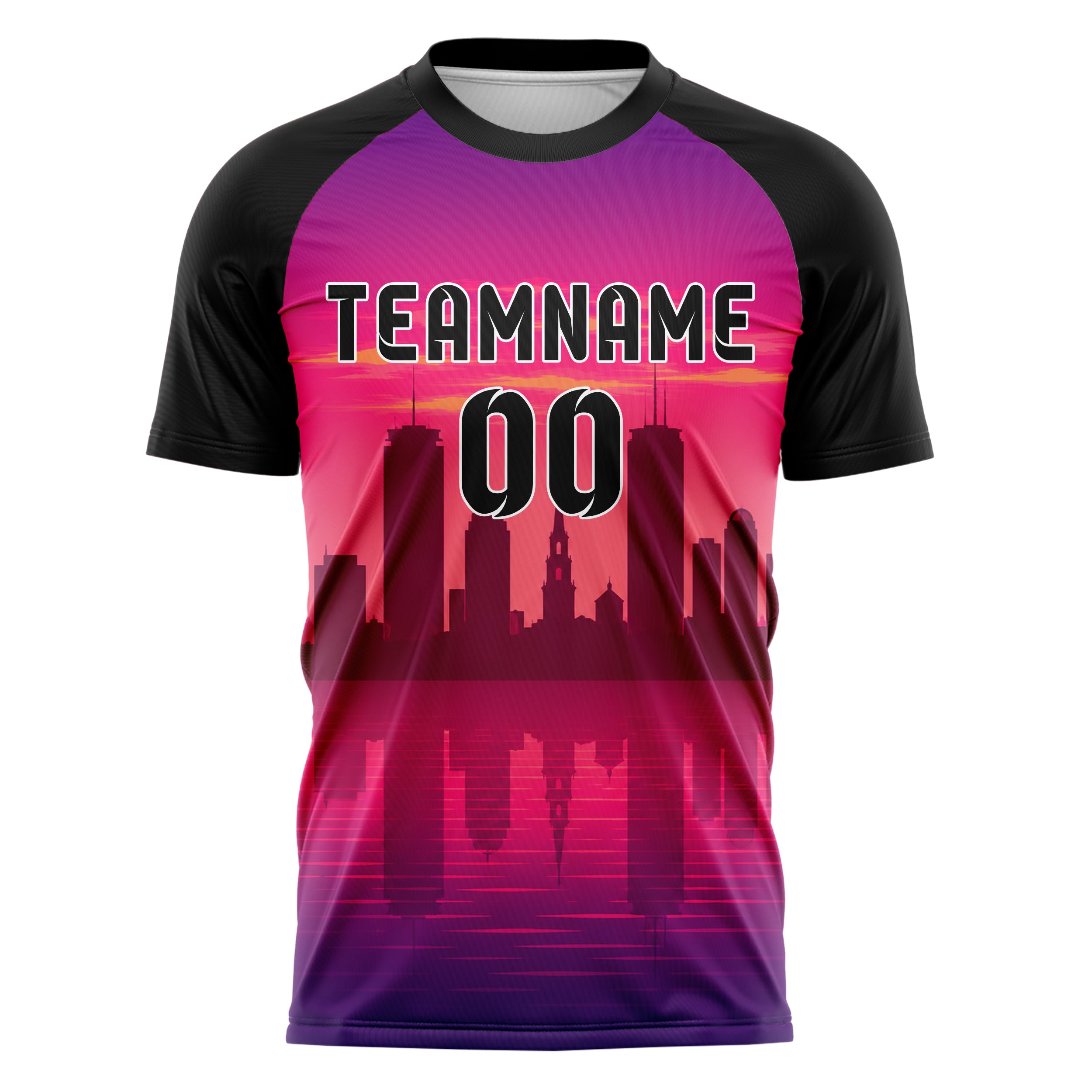 Hot Pink Boston Skyline Design 15-0061 individuelles Fußballtrikot front