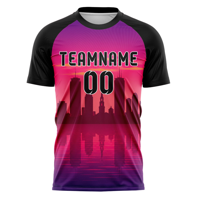 Hot Pink Boston Skyline Design 15-0061 individuelles Fußballtrikot front