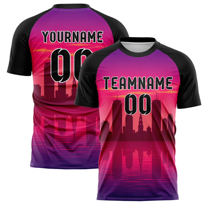 Hot Pink Boston Skyline Design 15-0061 individuelles Fußballtrikot main