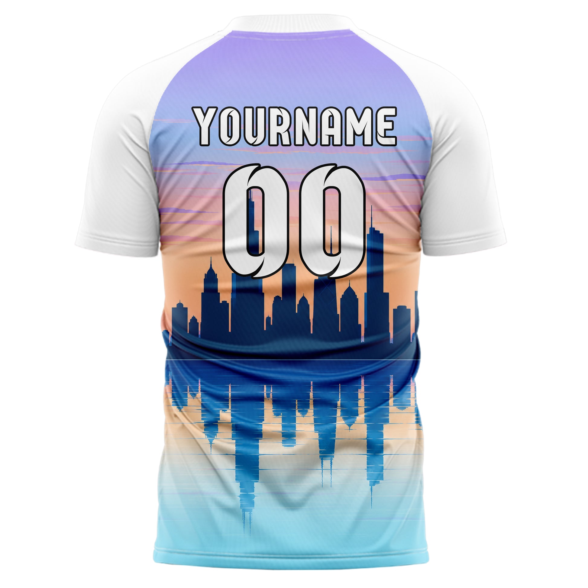 Hellblau Chicago Skyline Design 15-0014 individuelles Fußballtrikot back
