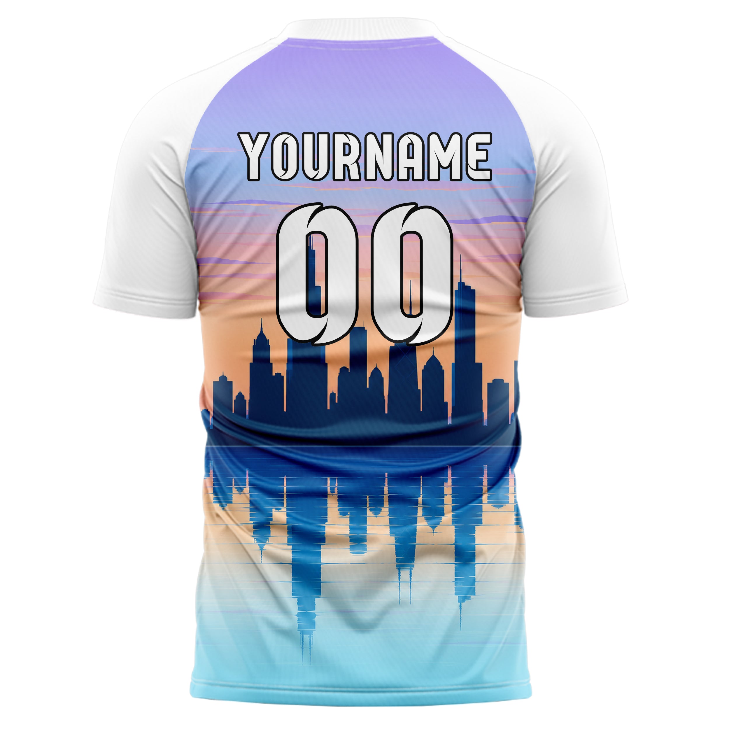 Hellblau Chicago Skyline Design 15-0014 individuelles Fußballtrikot back